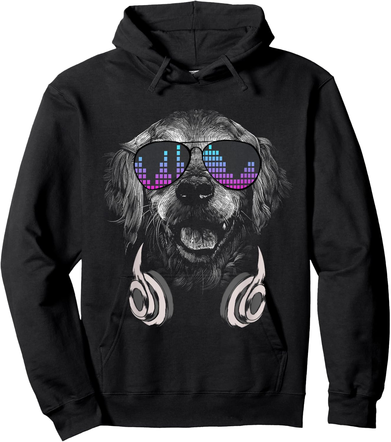 Cool DJ Golden Retriever with sunglasses and headphones Hoodie - Hoodie | Black