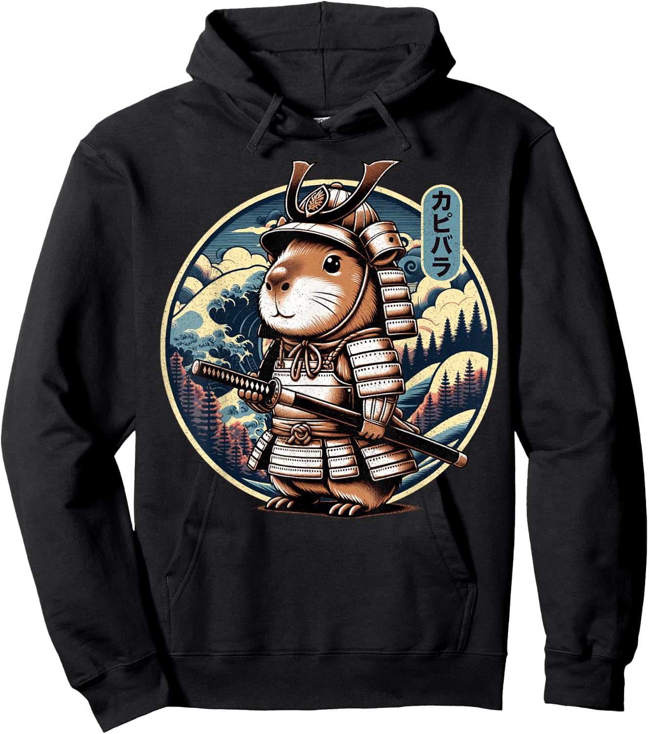 Japanese Samurai Capybara Tattoo, Kawaii Ninja Capybara Hoodie - Hoodie | Black