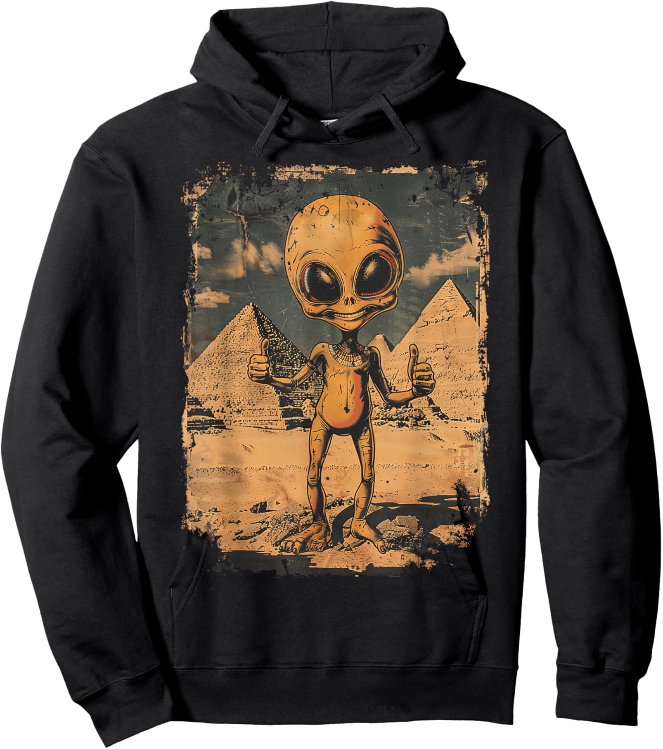 Alien Ancient Thumbs with Pyramid Sci-Fi Egypt Hoodie - Hoodie | Black
