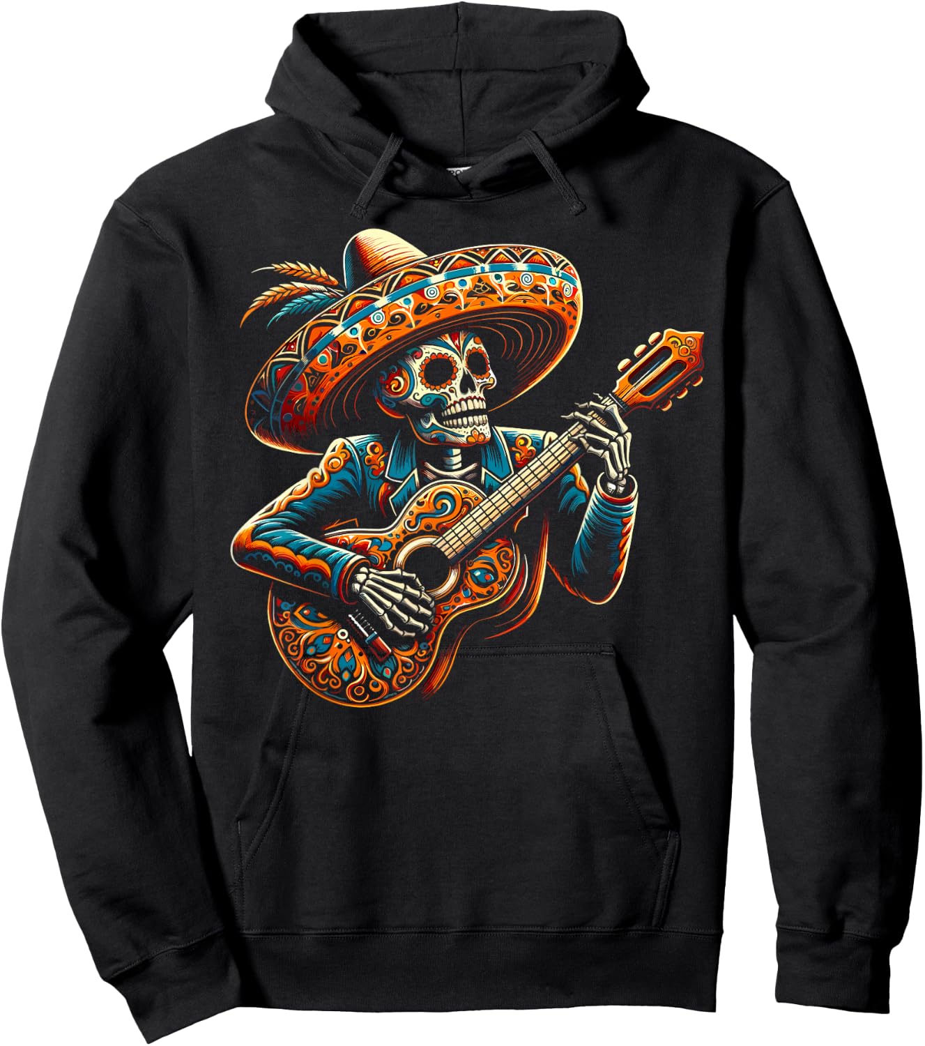 Funny Cinco De Mayo Skeleton Skull Fiesta Sombreros Guitar Hoodie - Hoodie | Black
