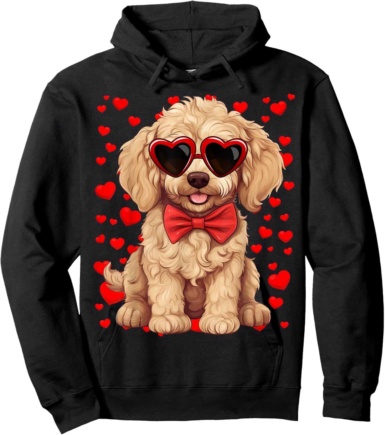 Goldendoodle Heart Sunglasses Bow Tie Valentine's Day Hoodie - Hoodie | Black