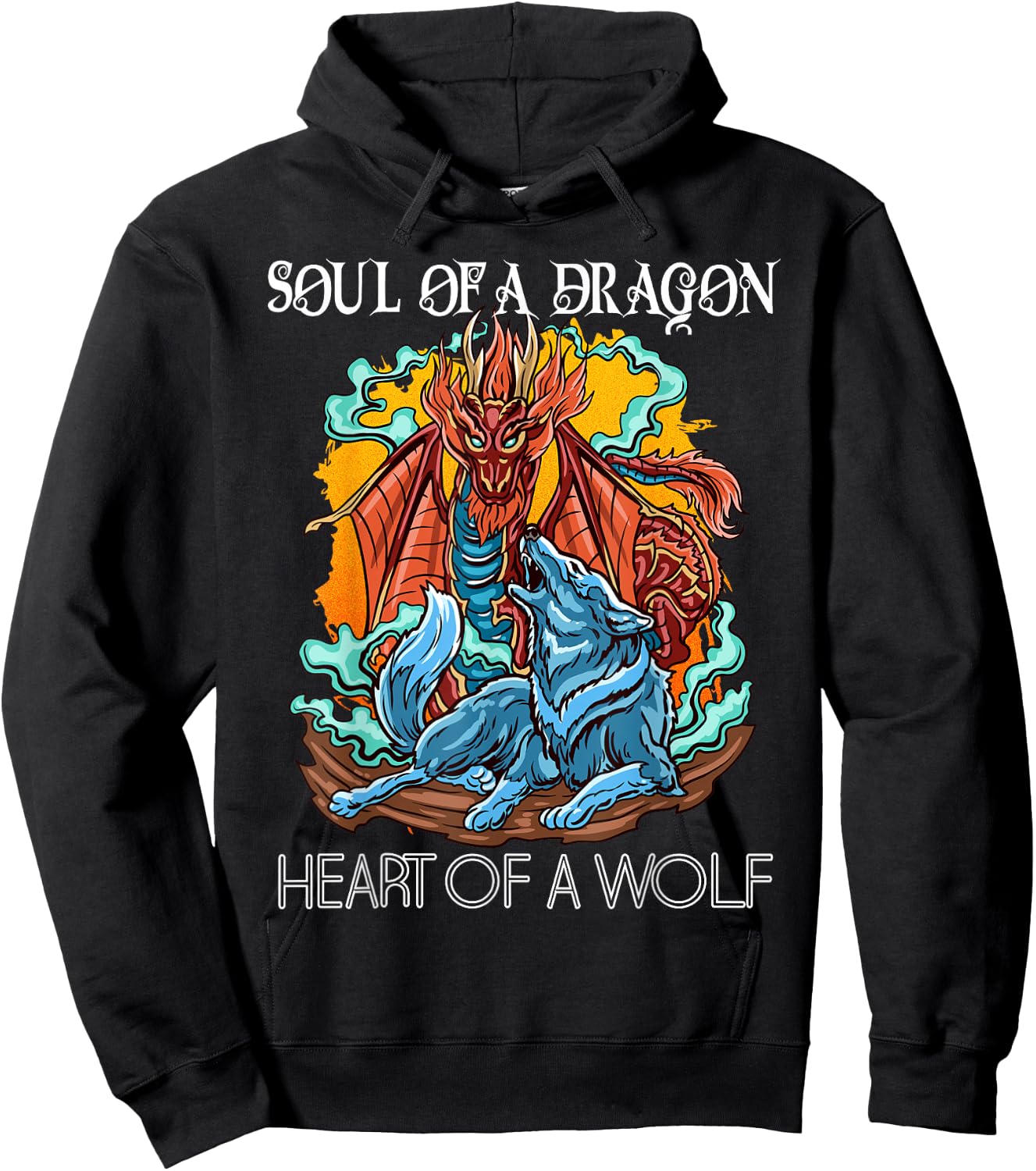 Heart of a Wolf Soul of a Dragon Goth Dragon and Wolf Hoodie - Hoodie | Black