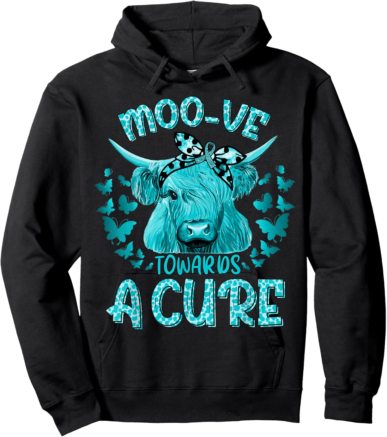 Funny Cow Moo Ovarian Cancer Towards a Cure Hoodie - Hoodie | Black