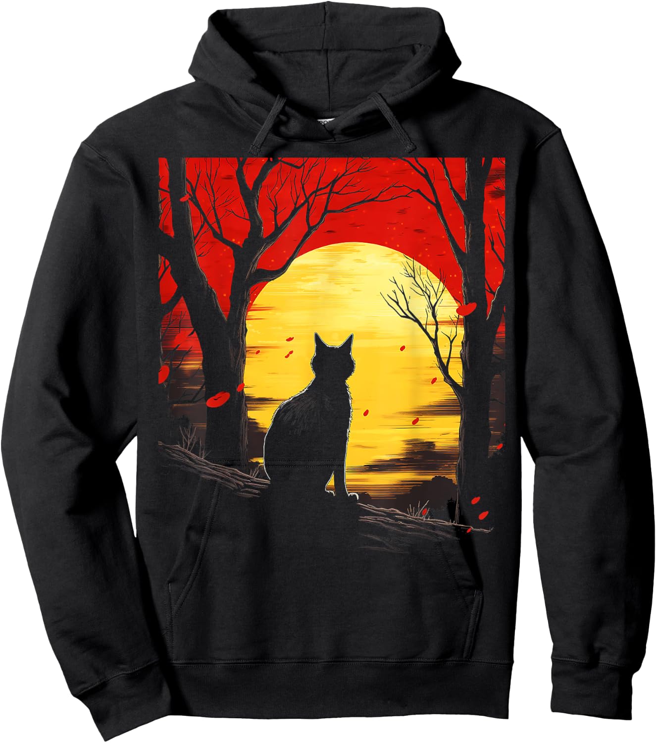 Cat Nature Moon Animal Art Graphic Motif Cat Hoodie - Hoodie | Black