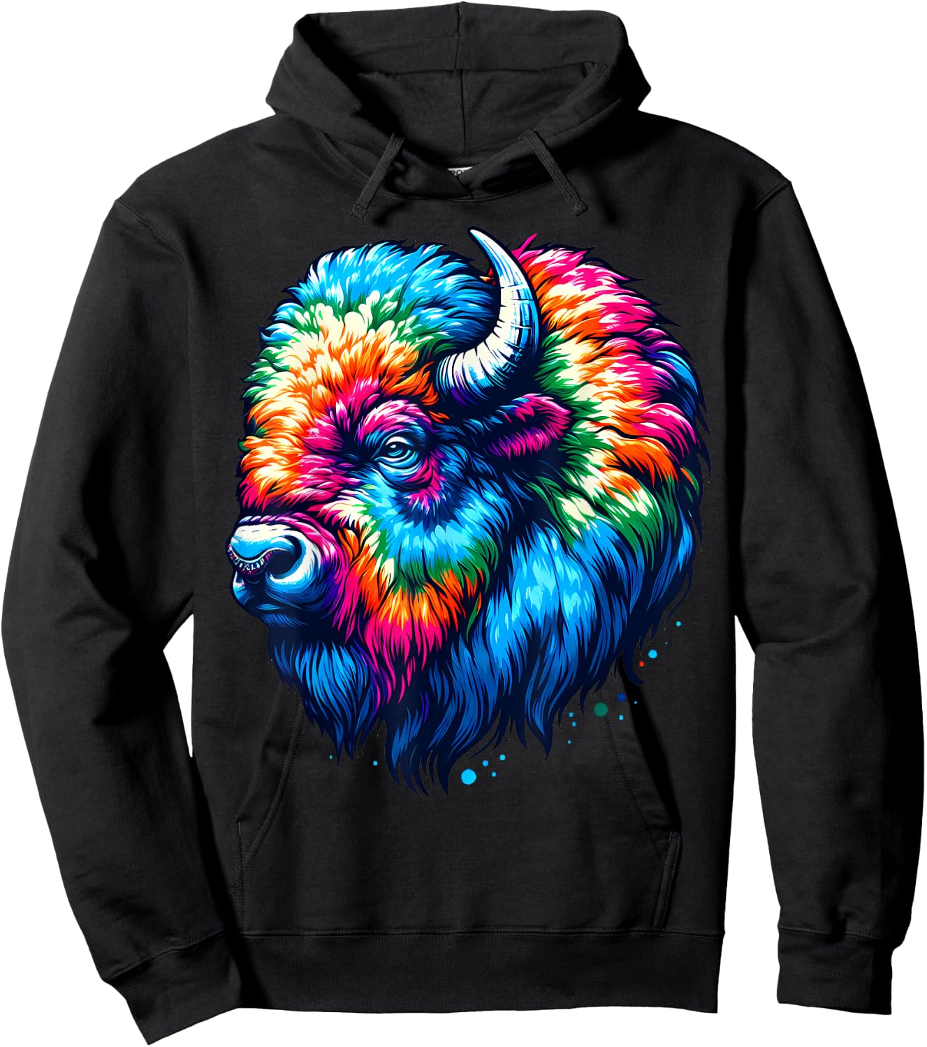 Cool Bison Spirit Animal Illustration Tie Dye Art Hoodie - Hoodie | Black
