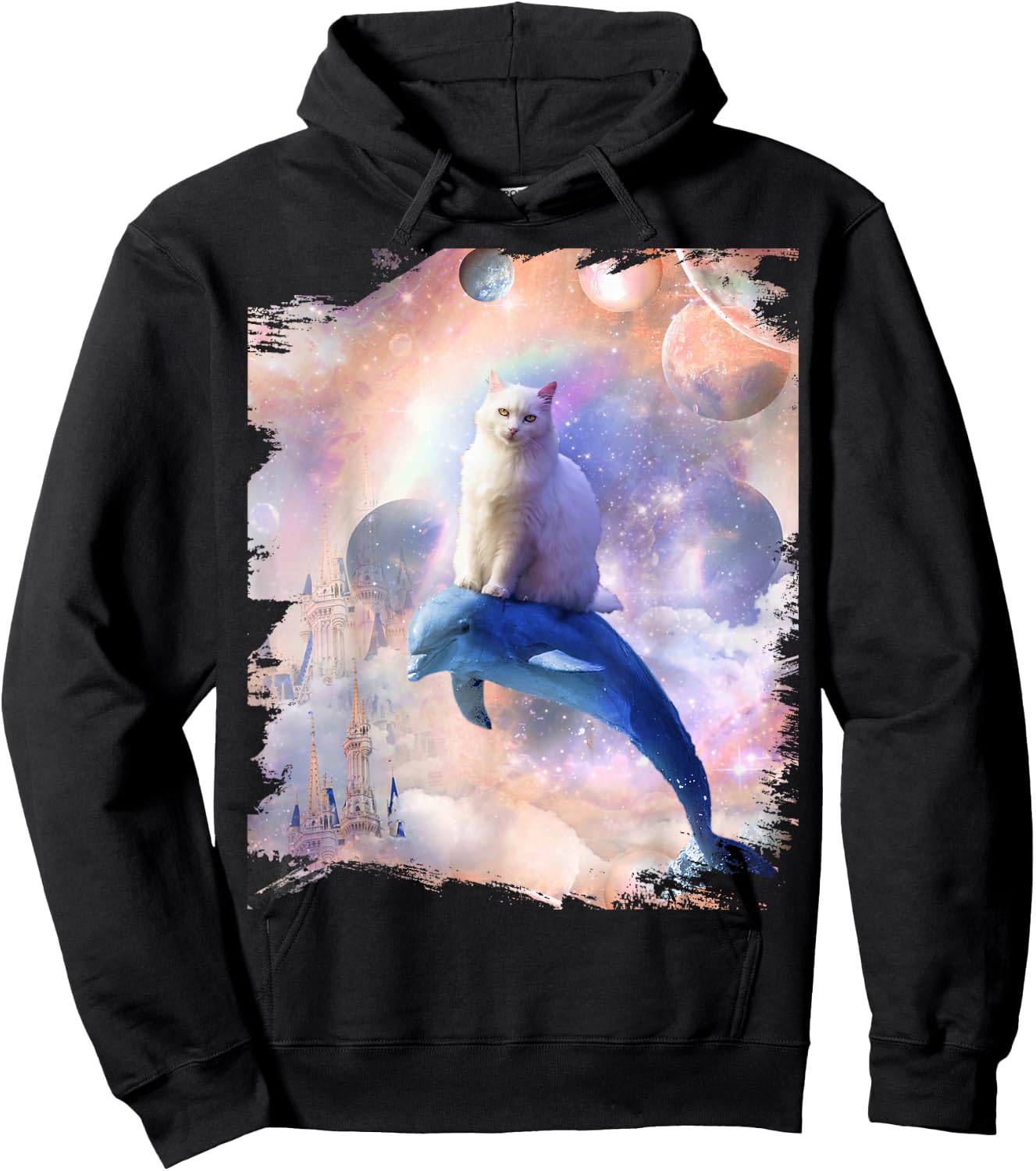 Space Cat Riding Dolphin Men Women Kids Hoodie - Hoodie | Black