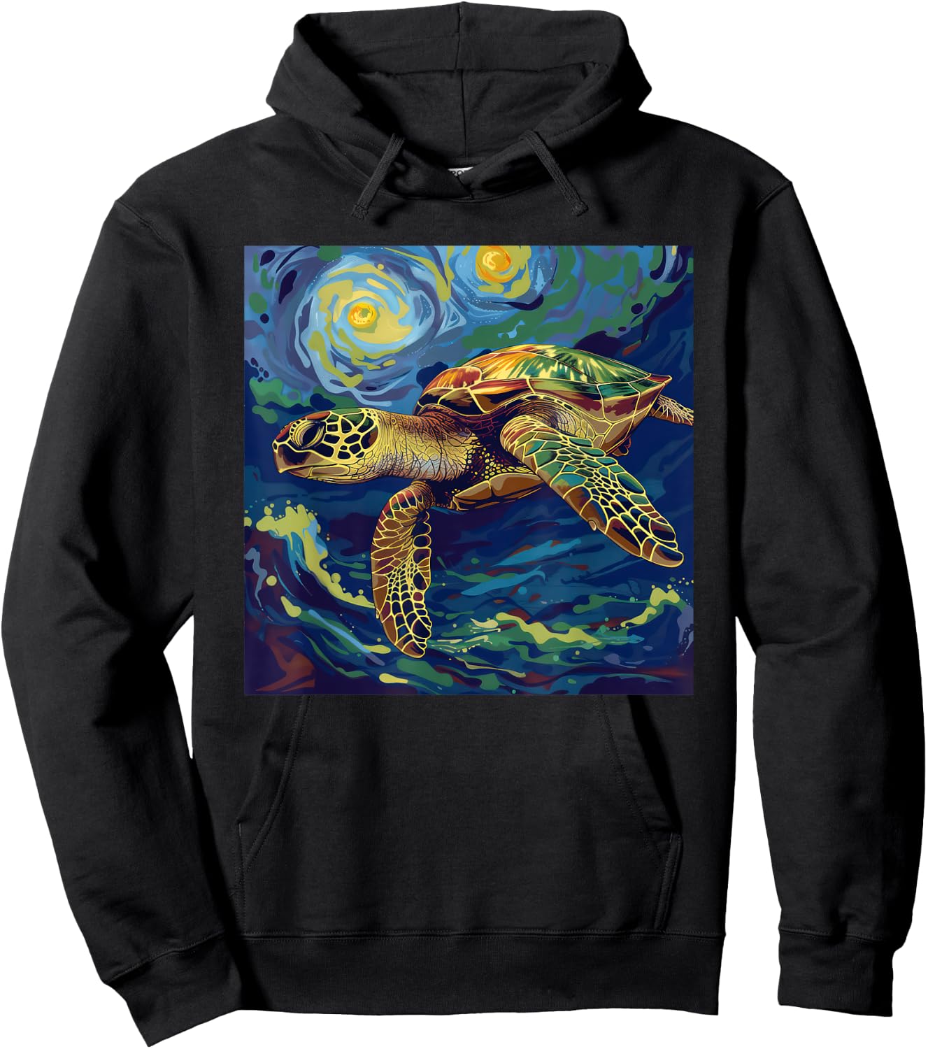 Sea Turtle Van Gogh Style Starry Night Hoodie - Hoodie | Black