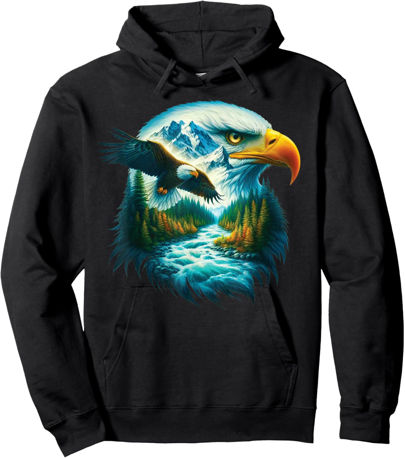 Eagle Wildlife Hiking Nature Outdoor Mountains Forest Art Hoodie - Hoodie | Black