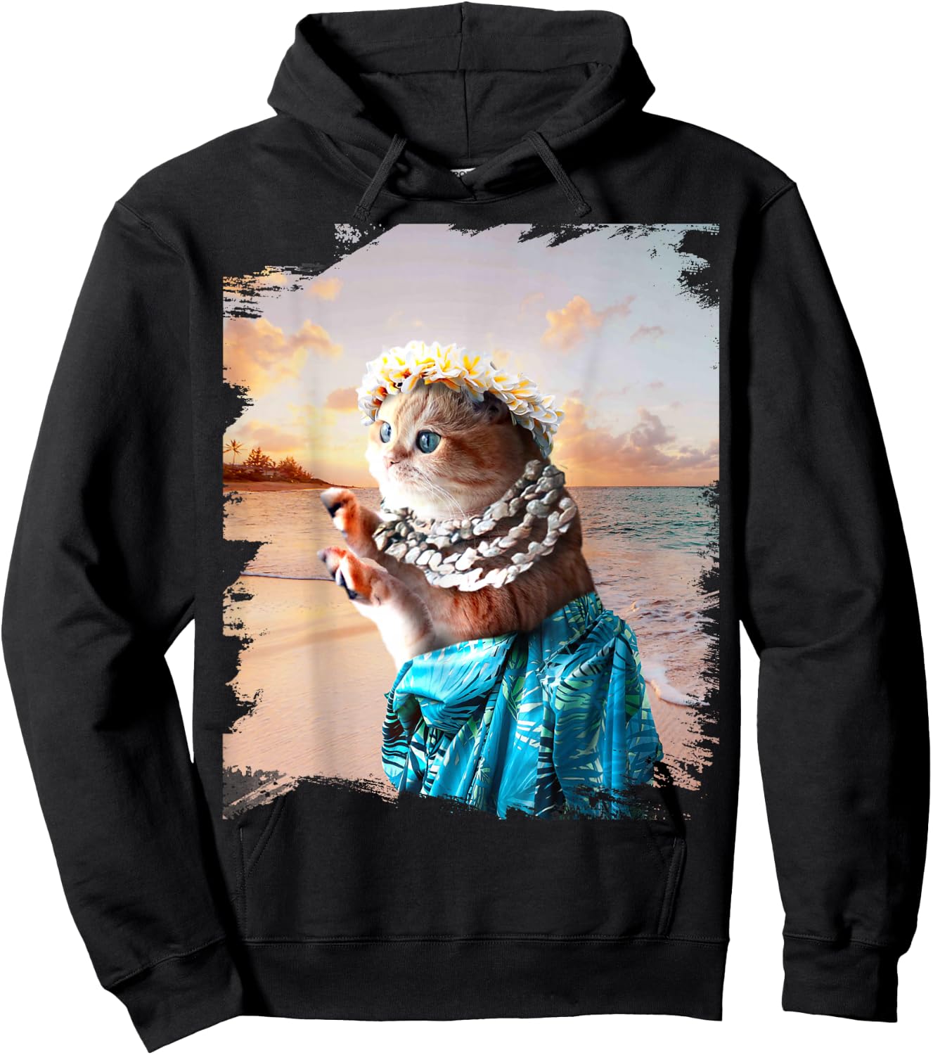 Funny Aloha Hawaiian Cat Hoodie - Hoodie | Black