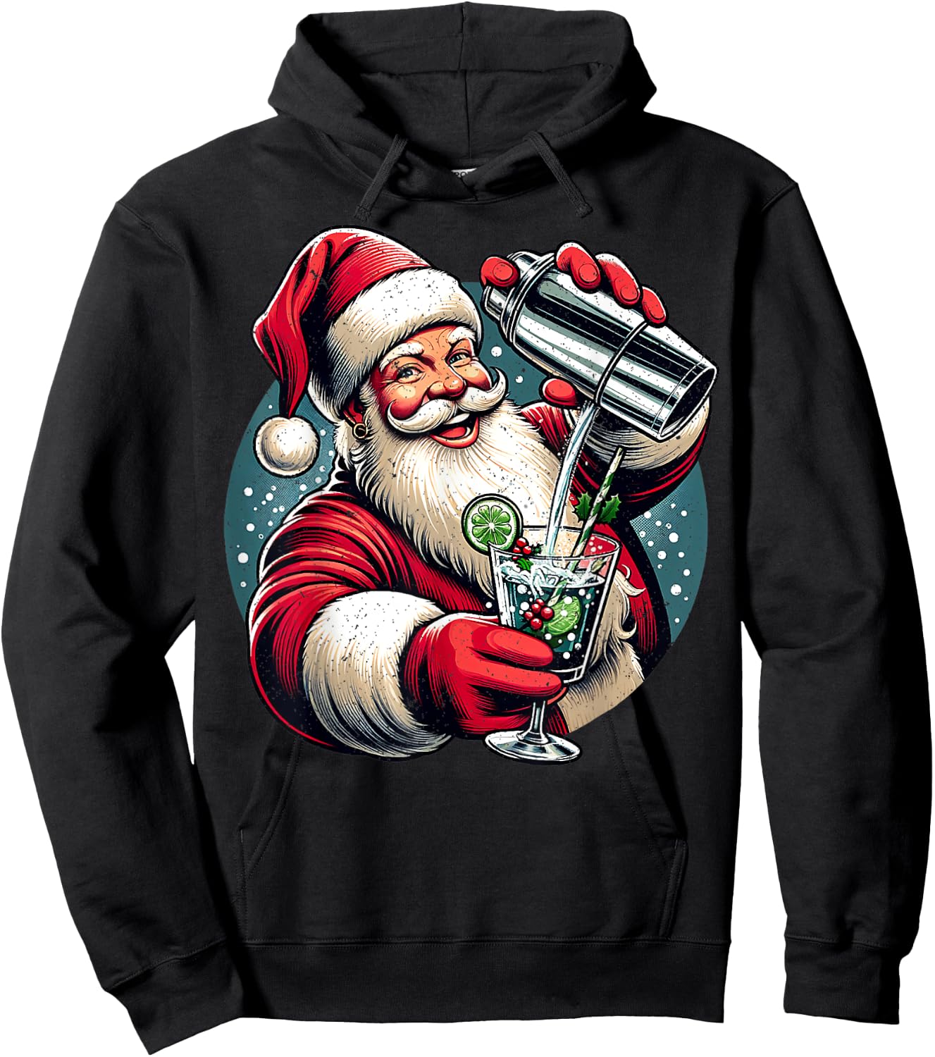 Vintage Santa Bartending Cocktail Funny Bartender Christmas Hoodie - Hoodie | Black