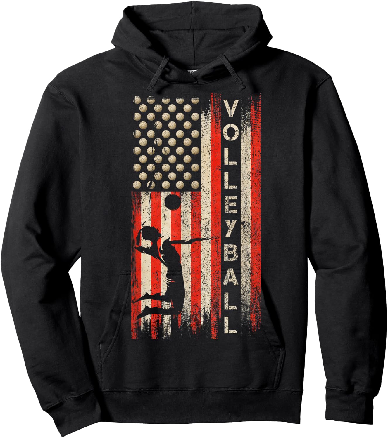Vintage USA American Flag Volleyball Player Team Silhouette Hoodie - Hoodie | Black