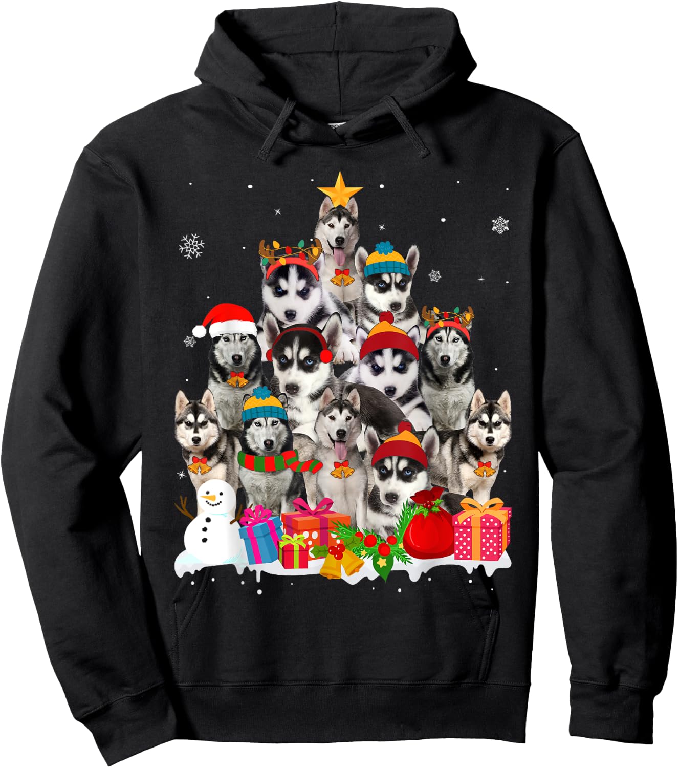 Funny Siberian Husky Christmas Tree Pet Dog Lover Women Kids Hoodie - Hoodie | Black