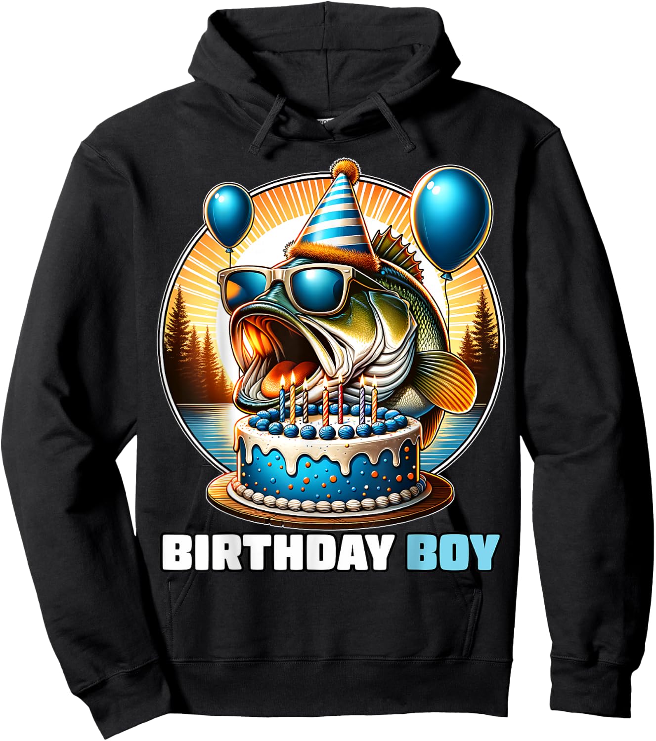 Funny Birthday Boy Fishing Birthday Shirt Bday Party Kids Hoodie - Hoodie | Black