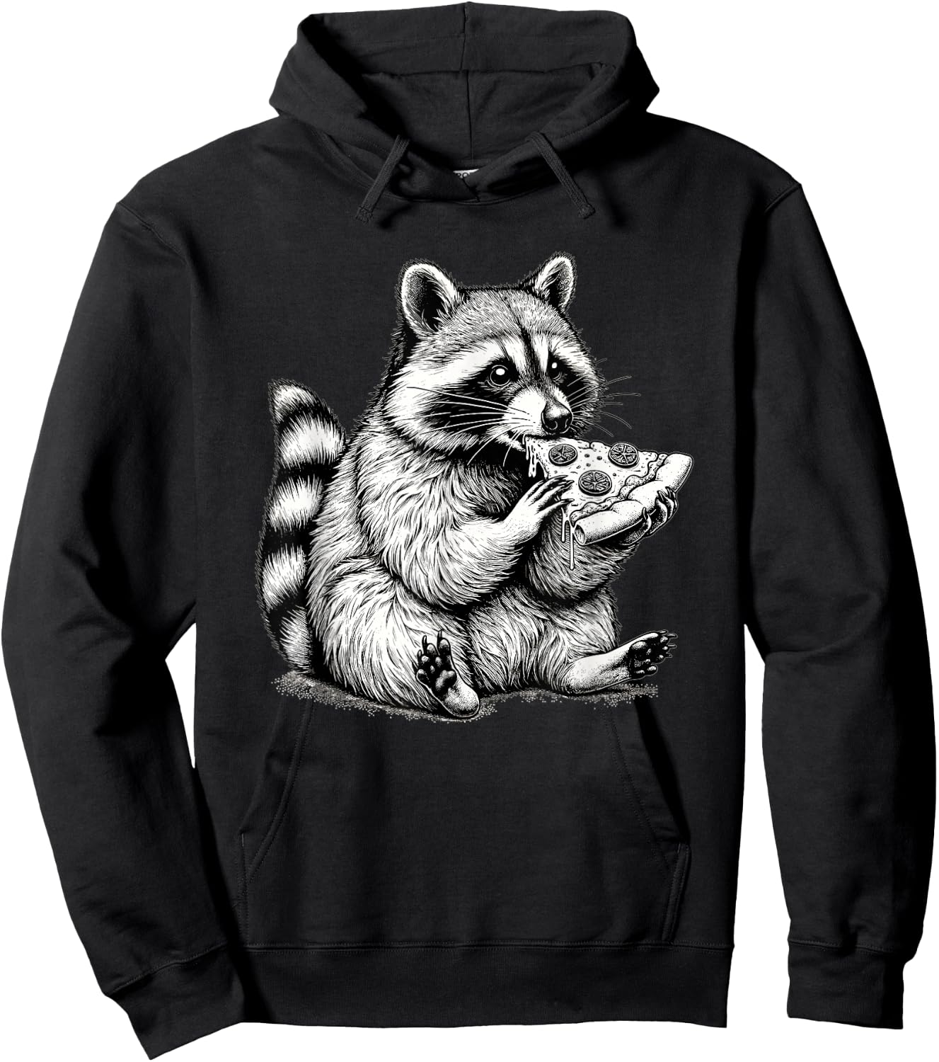 Raccoon Eating Pizza Slice Hand Drawn Art Cute Raccoon Hoodie - Hoodie | Black