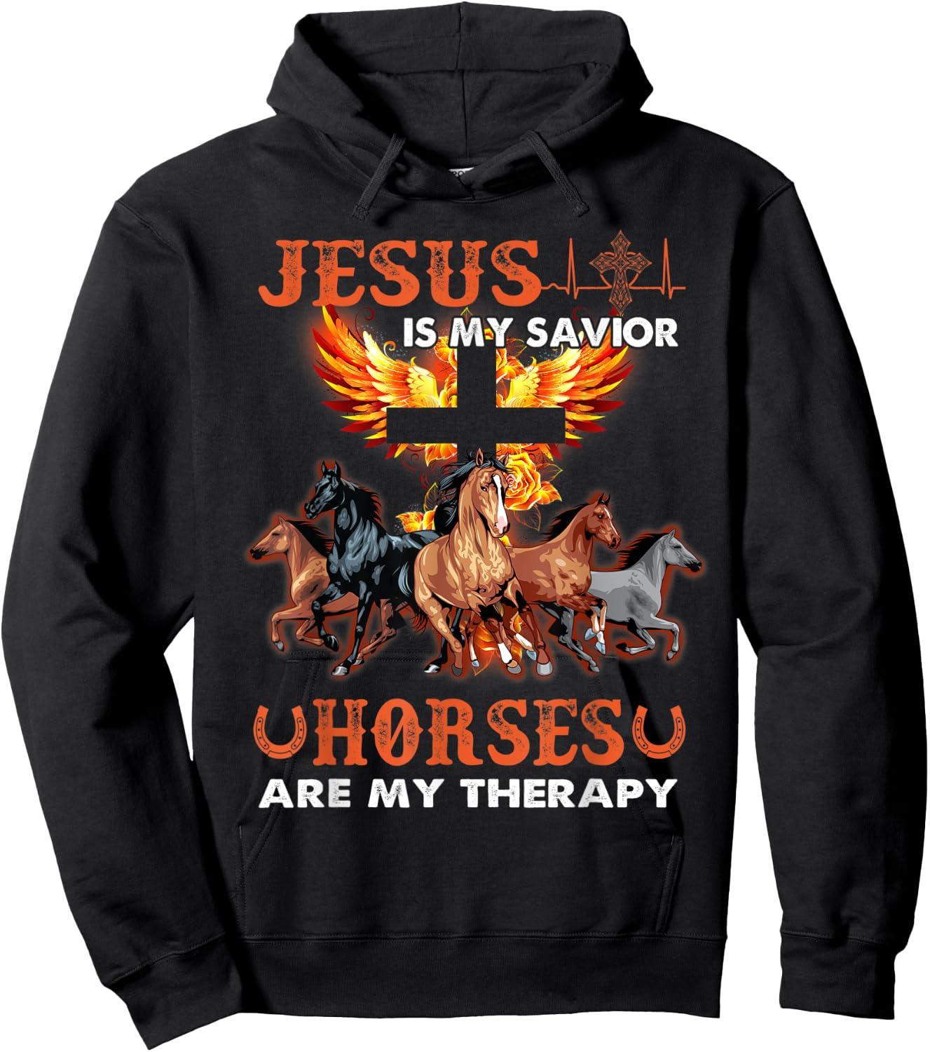 Jesus Is My Savior Horses Are My Therapy Christian Hoodie - Hoodie | Black