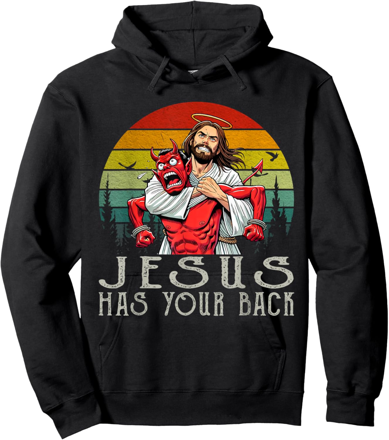 Jesus Has Your Back Vintage Art Christ Cross God Bible Verse Hoodie - Hoodie | Black