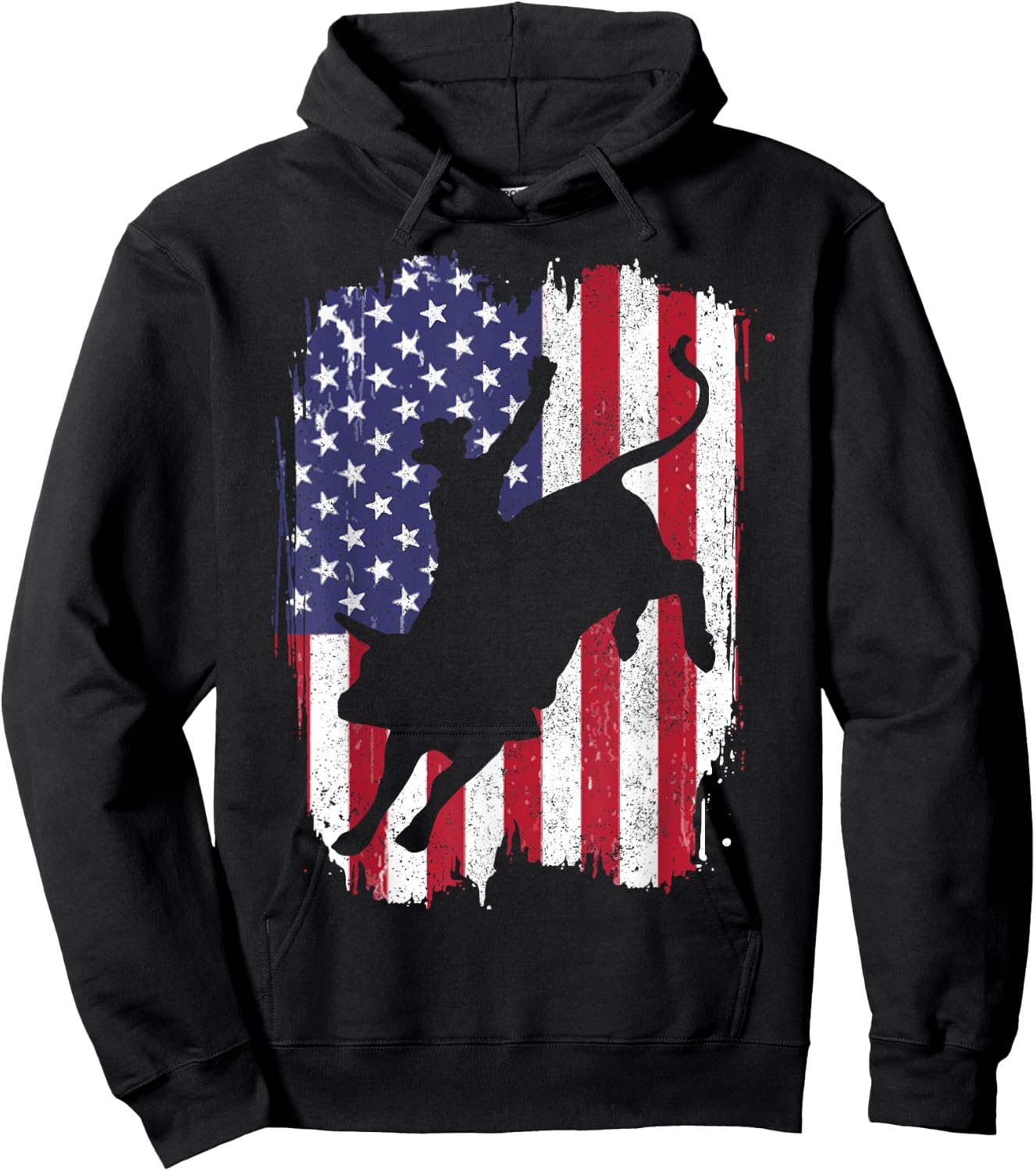 BullRiding American Flag Rodeo Patriotic Hoodie - Hoodie | Black