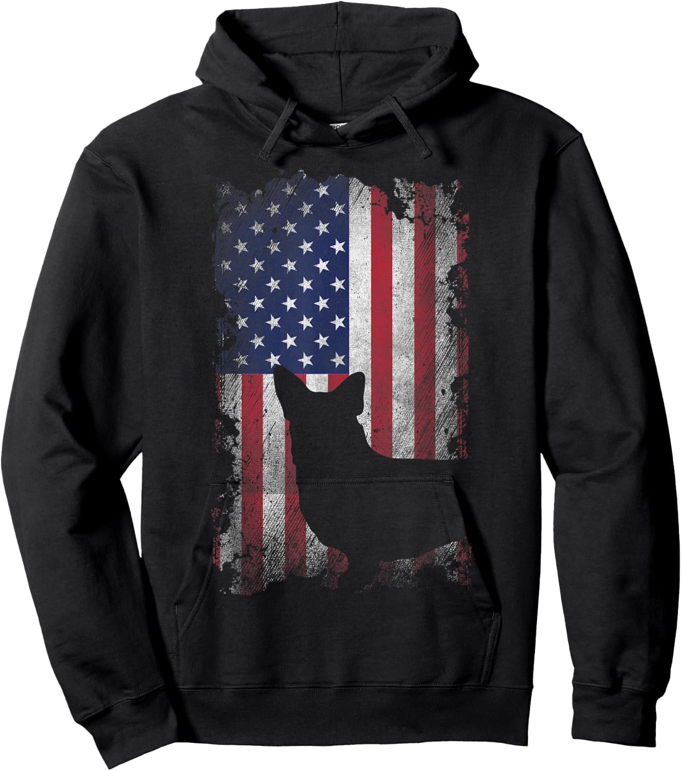 Patriotic Corgi American Flag USA Cute Cool Corgi Dog Lover Women Kids Men Hoodie - Hoodie | Black