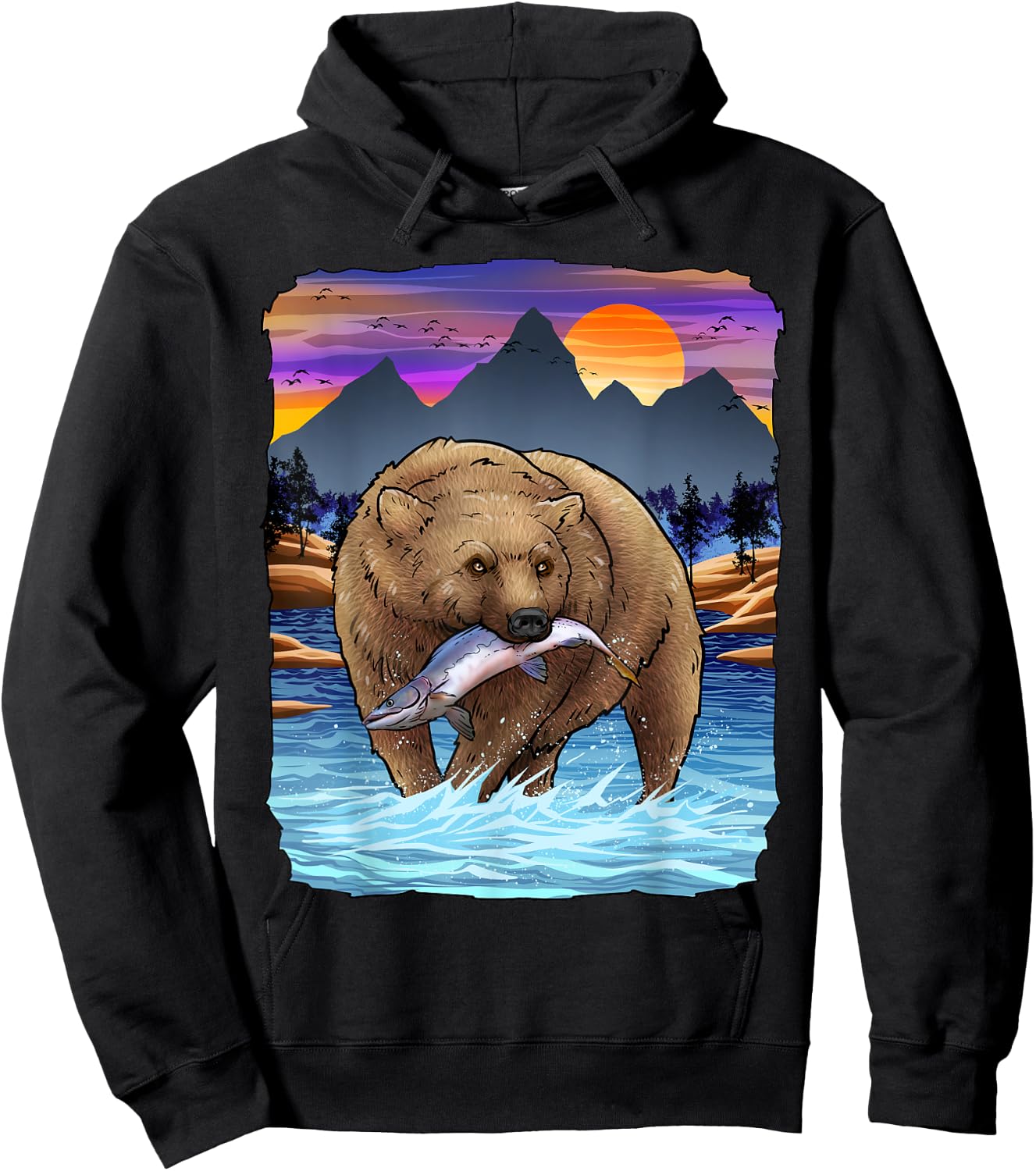 Grizzly Bear Catching Salmon Alaska Fishing Nature Lover Hoodie - Hoodie | Black