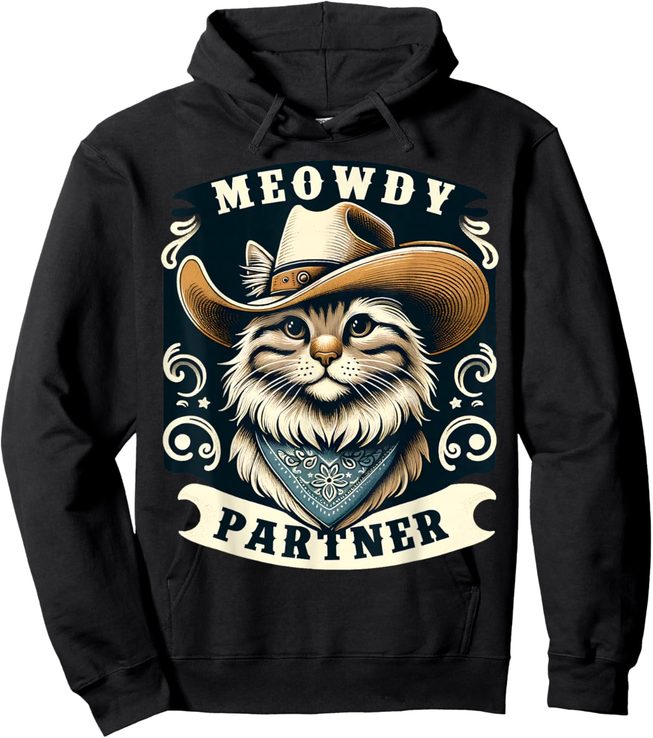 Meowdy Partner Cat Cowboy Hat Howdy Funny Country Western Hoodie - Hoodie | Black