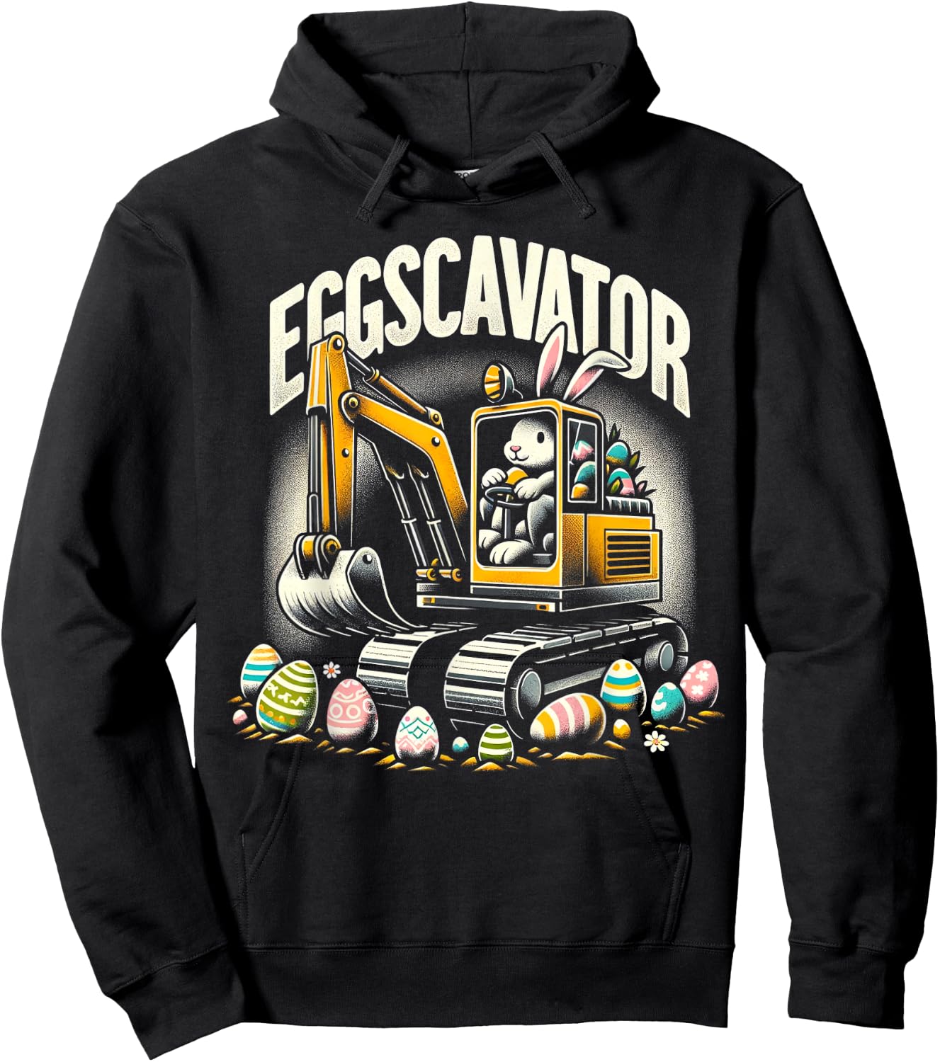 DESIGN BY TEERA EggsCavator Easter Egg Hunt Construction Truck Hoodie - Hoodie | Black