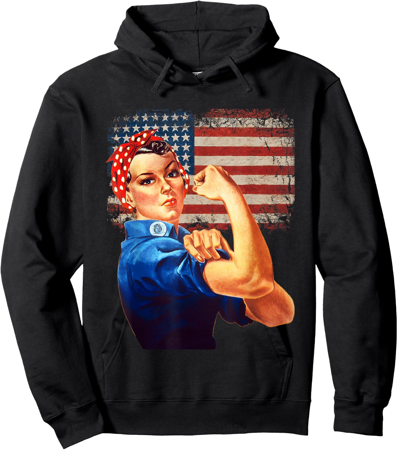 Rosie The Riveter American Flag USA Rosie The Riveter Hoodie - Hoodie | Black