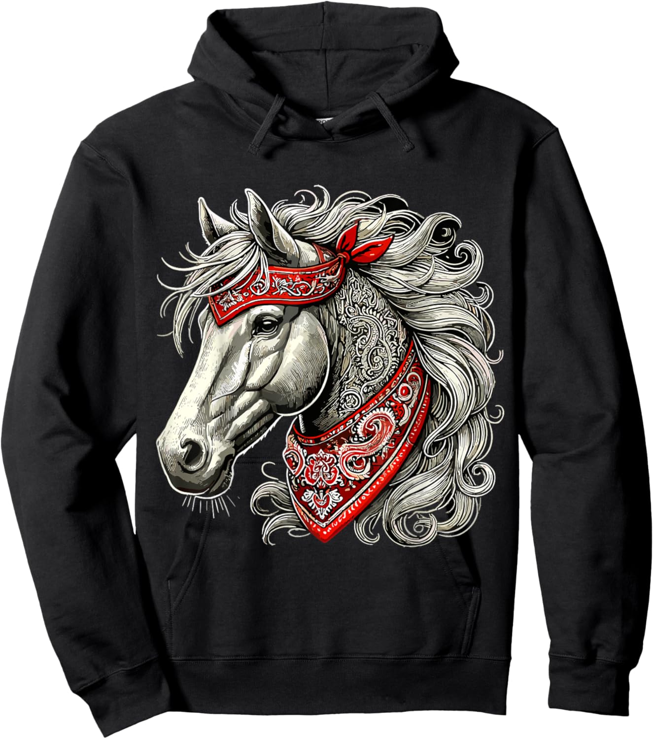 Horse with Bandana Hoodie - Hoodie | Black