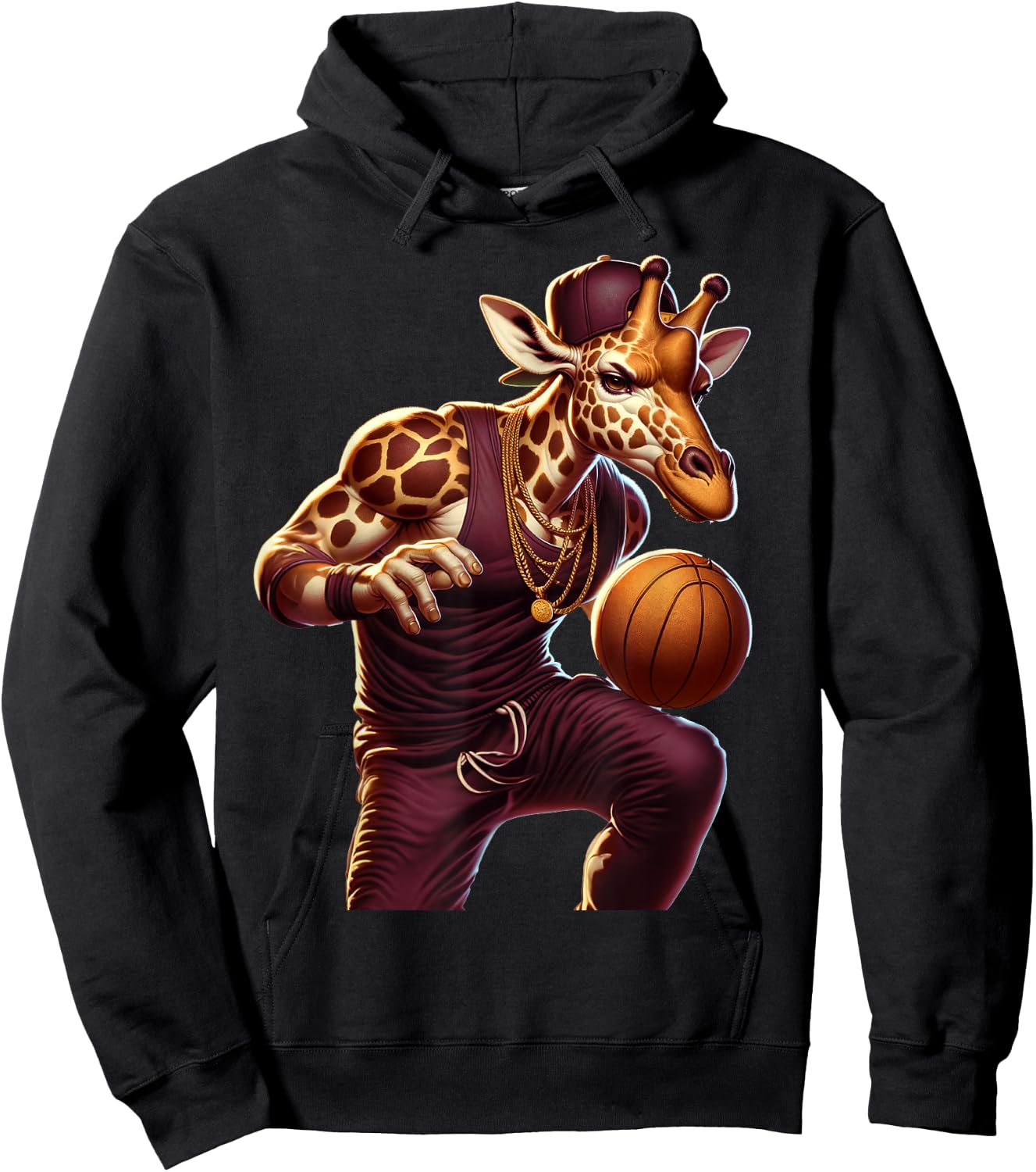 Basketball Playing Giraffe Graphic Hoops Animal Humor Hoodie - Hoodie | Black