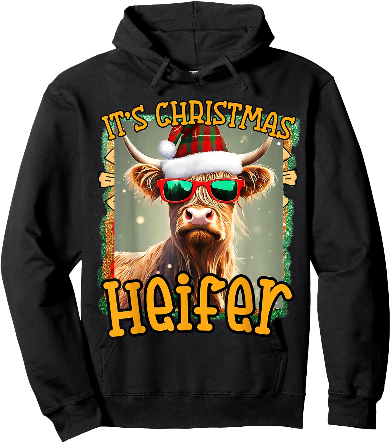 cute Christmas funny women heifer cow highland hyland cows Hoodie - Hoodie | Black
