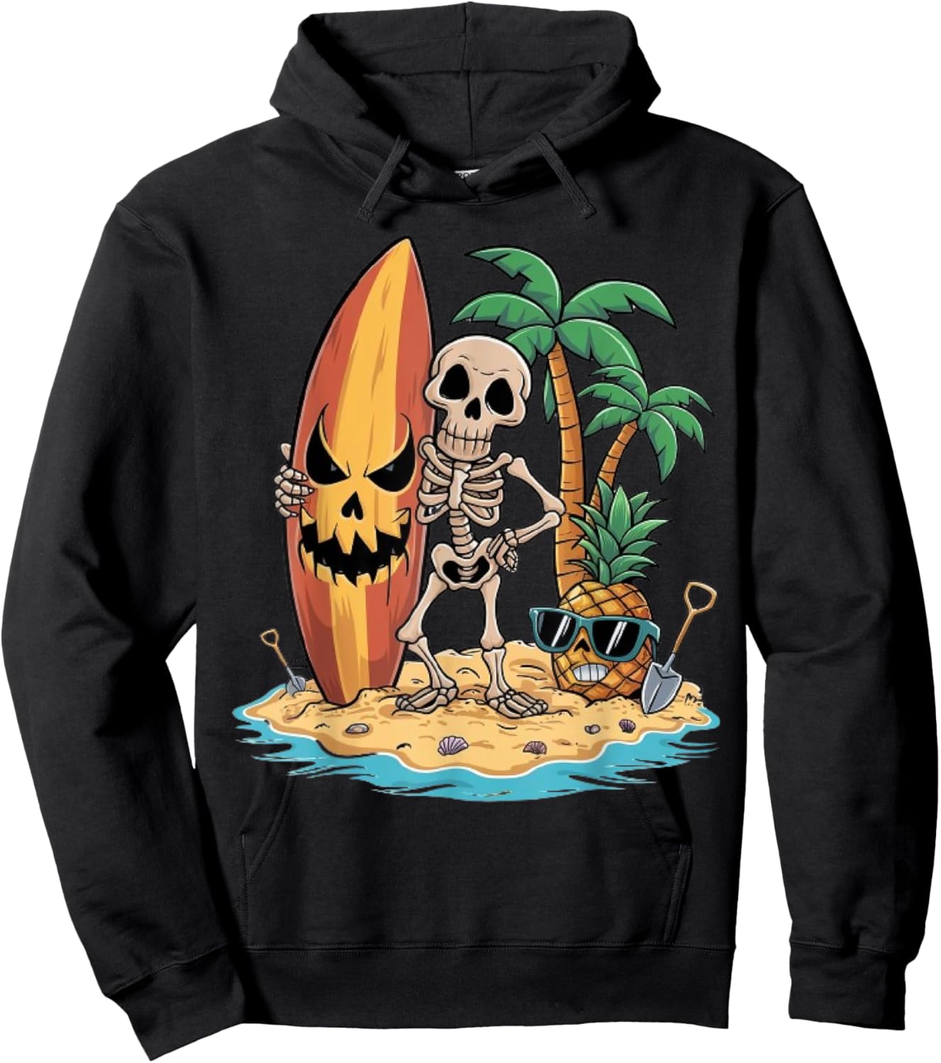 Skeleton Surfing Halloween Hawaii Men Women Surfer Hoodie - Hoodie | Black