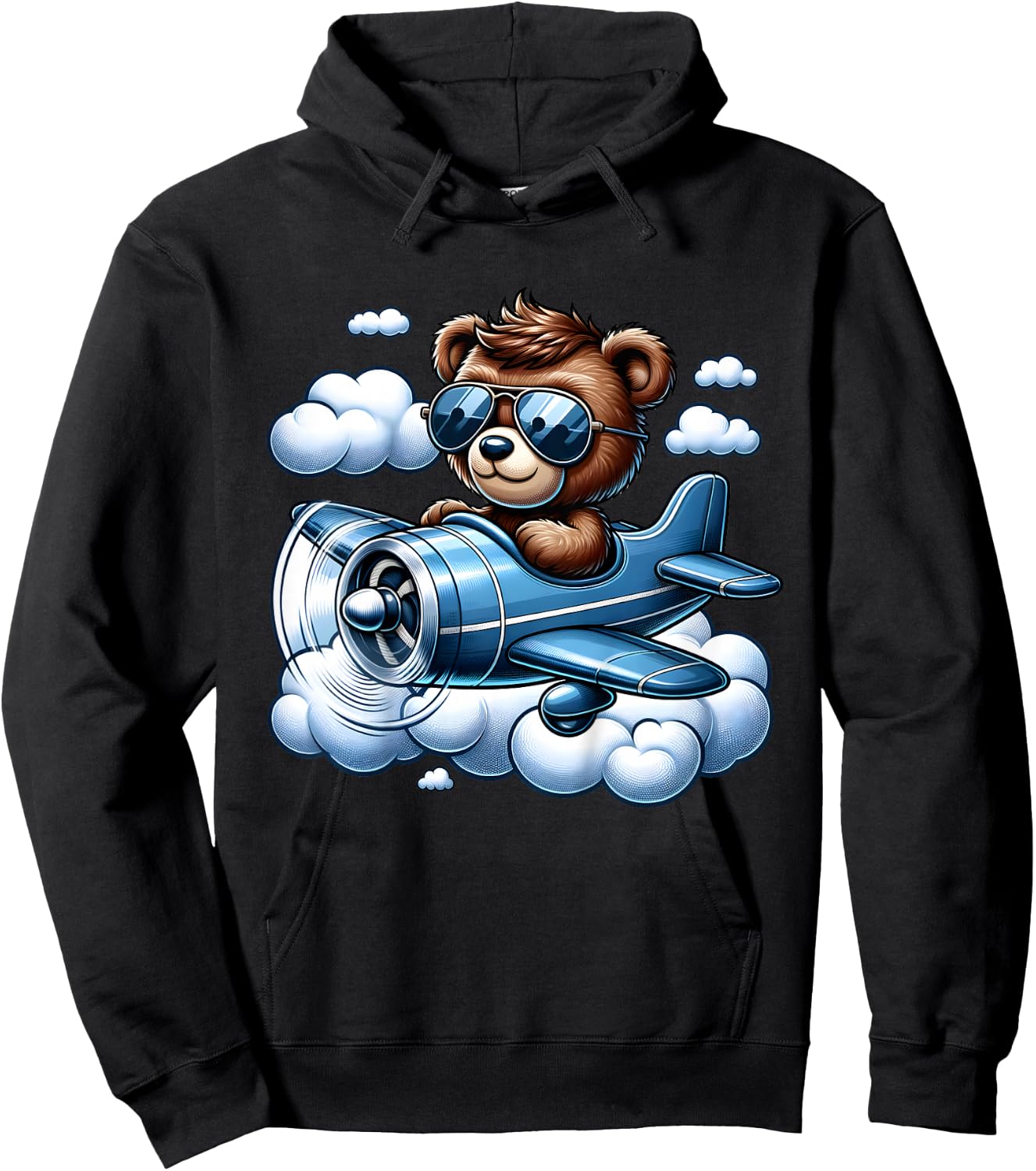 Kids Aviation Teddy Bear Flying Airplane Air Show Plane Boys Kids Hoodie - Hoodie | Black