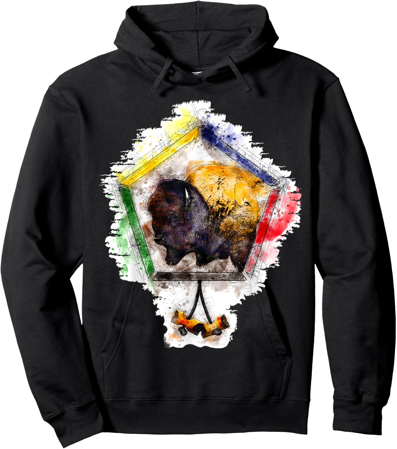 Wood Badge critter, Buffalo watercolor sketch print Hoodie - Hoodie | Black