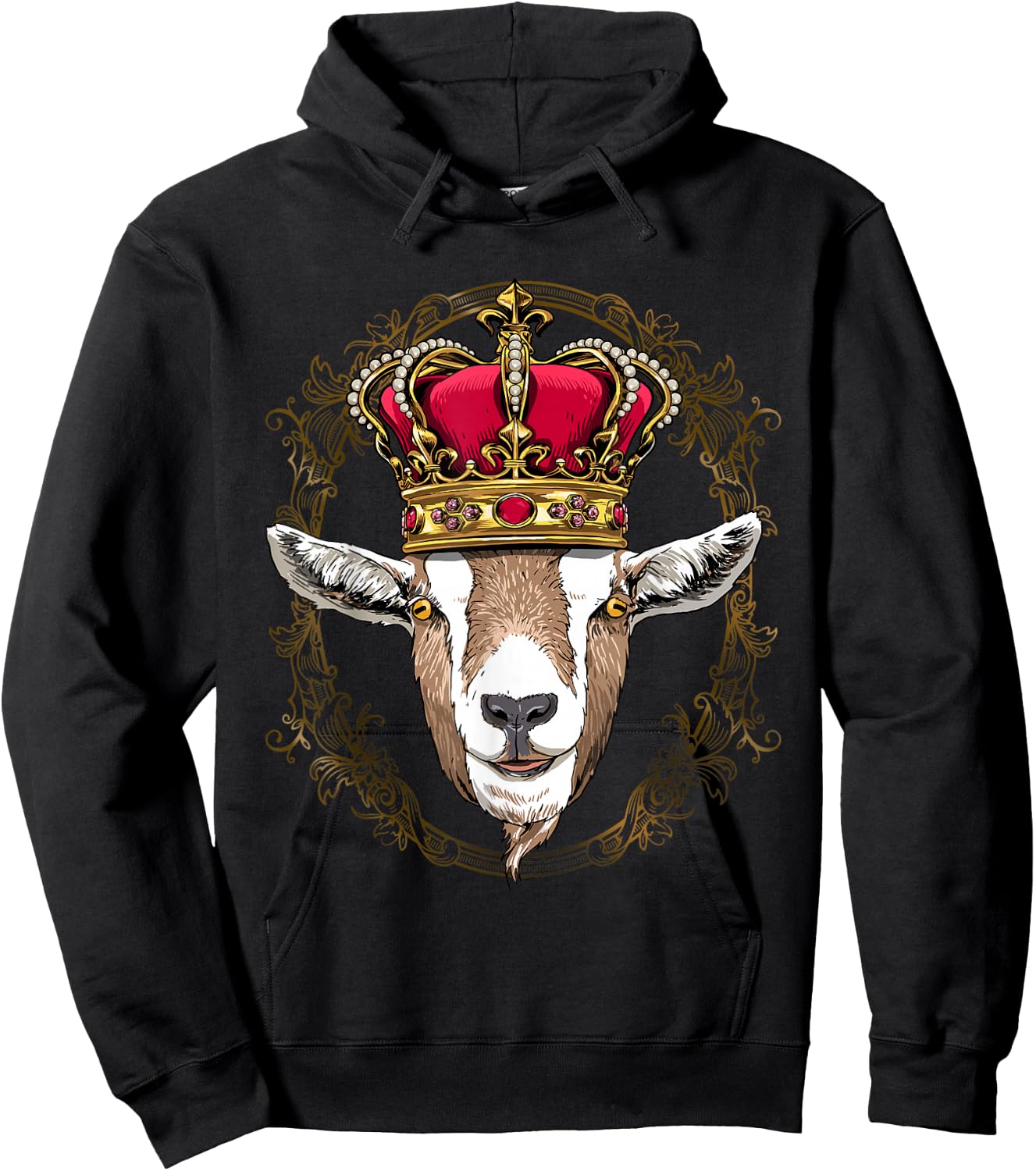 King Goat Wearing Crown - Queen Goat Animal Hoodie - Hoodie | Black