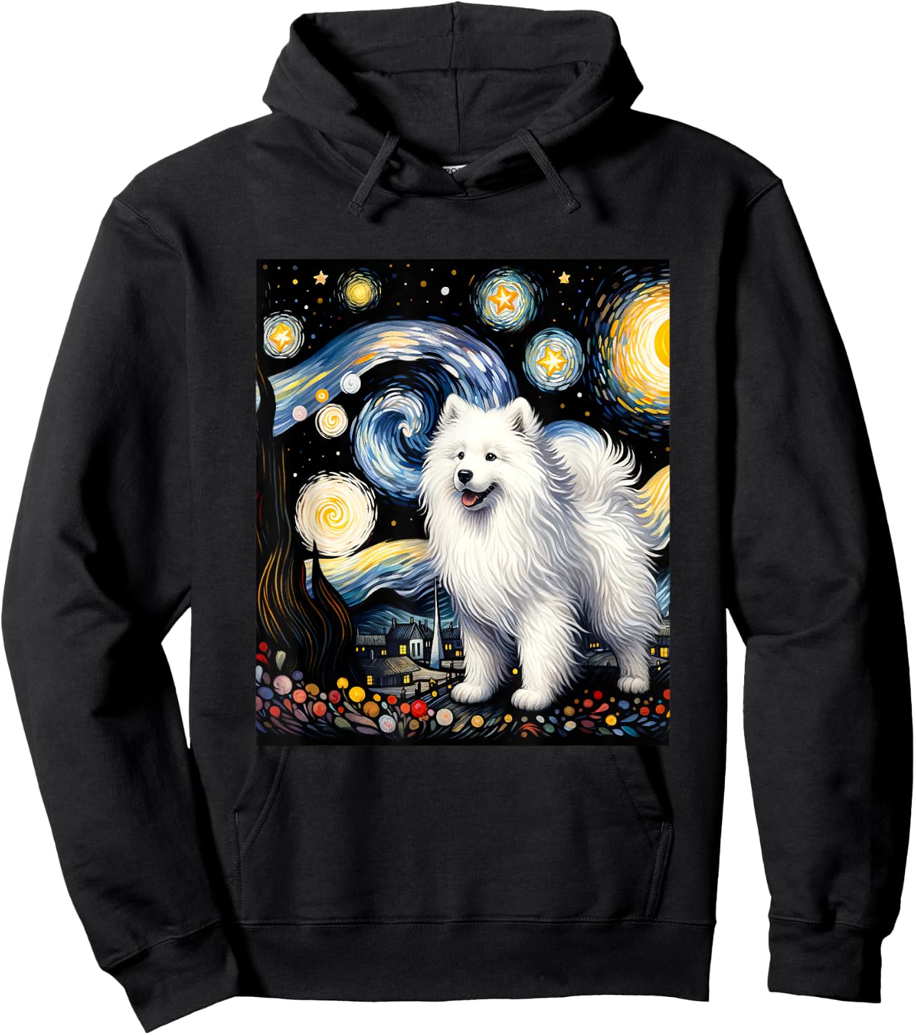 Samoyed Dog Van Gogh Starry Night Painting Hoodie - Hoodie | Black