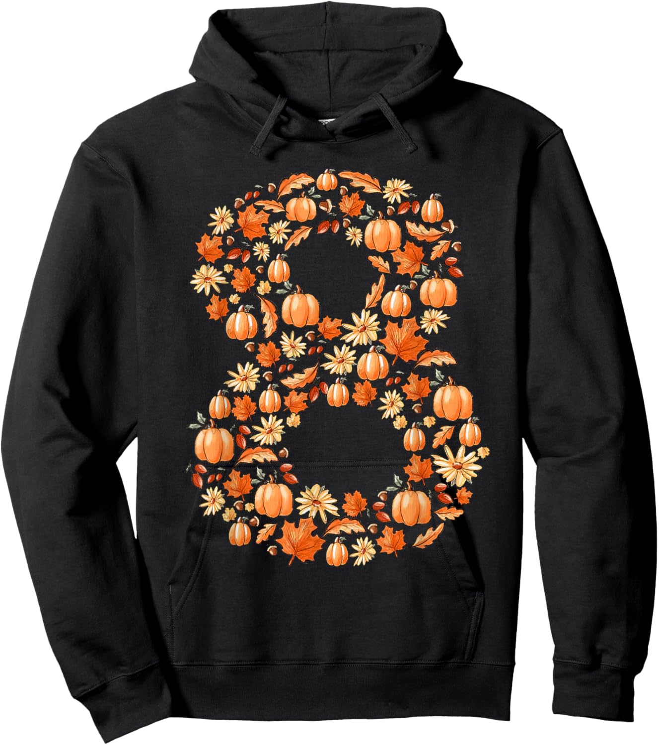 It's My 8th Birthday Pumpkin Fall Leaves Autumn 8 Year Old Hoodie - Hoodie | Black