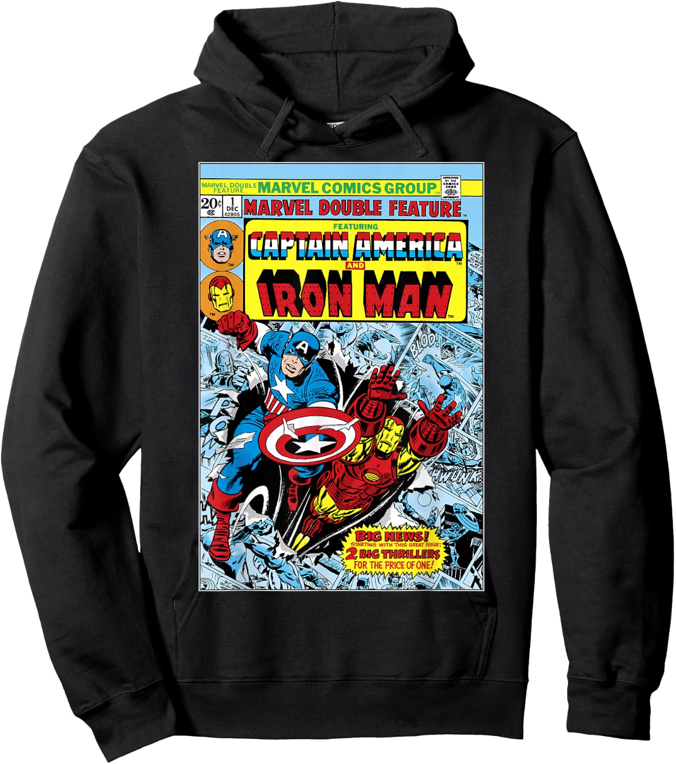 Marvel Double Feature Captain America & Iron Man Comic Cover Hoodie - Hoodie | Black