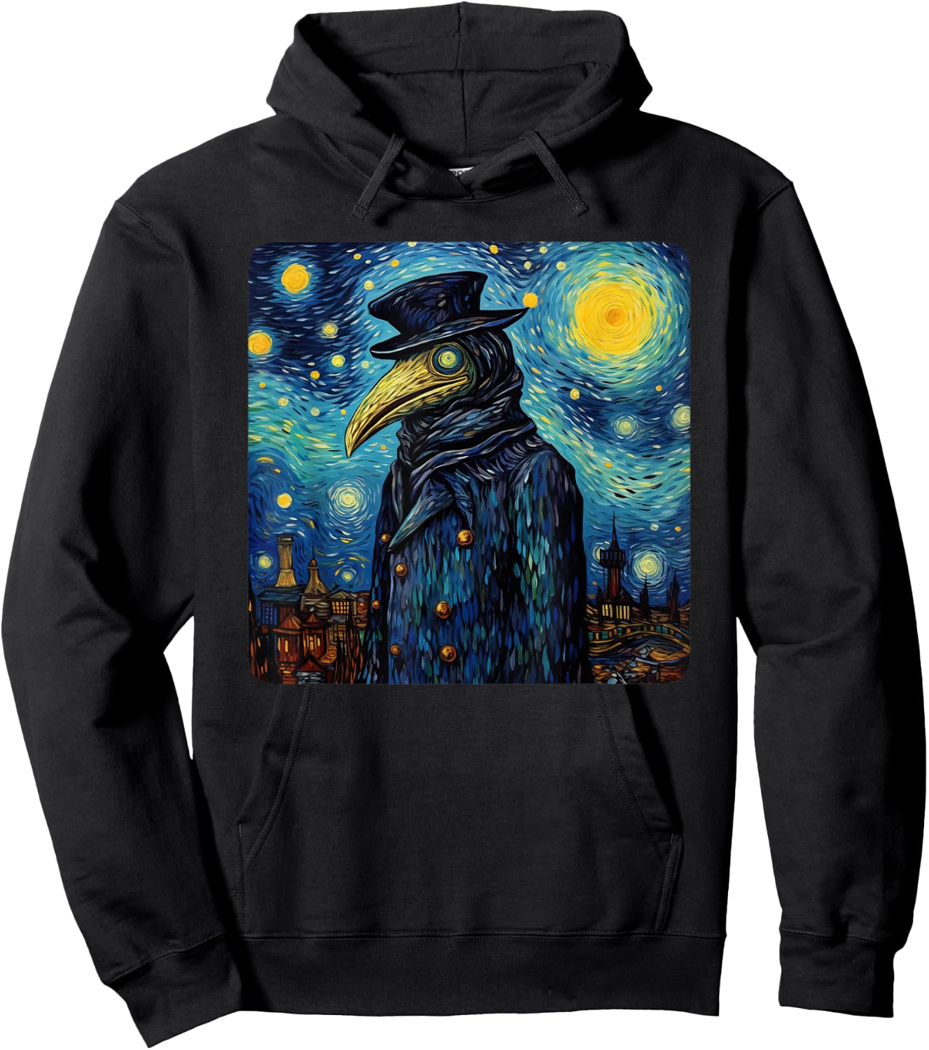 Funny Plague Doctor Starry Night Van Gogh leeches medical Hoodie - Hoodie | Black