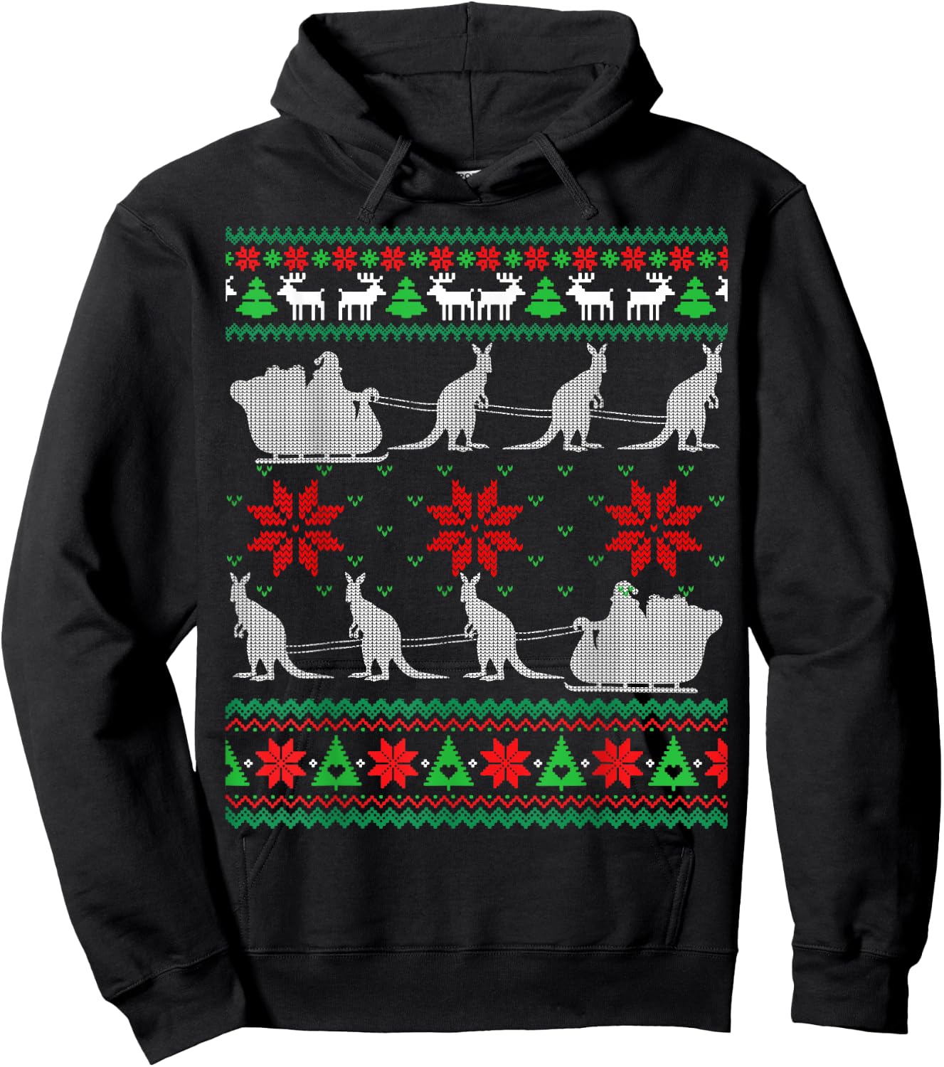 Kangaroo Santa Sleigh Funny Australian Ugly Xmas Sweater Hoodie - Hoodie | Black