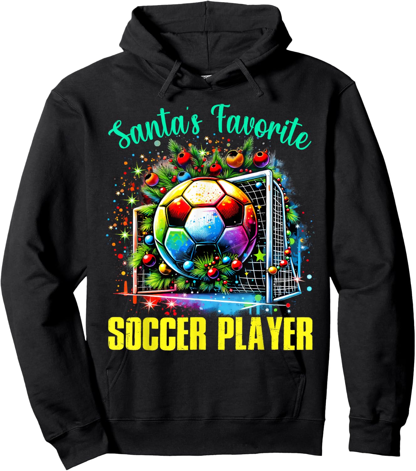 Santa's Favorite Soccer Player Christmas Pajamas Hoodie - Hoodie | Black