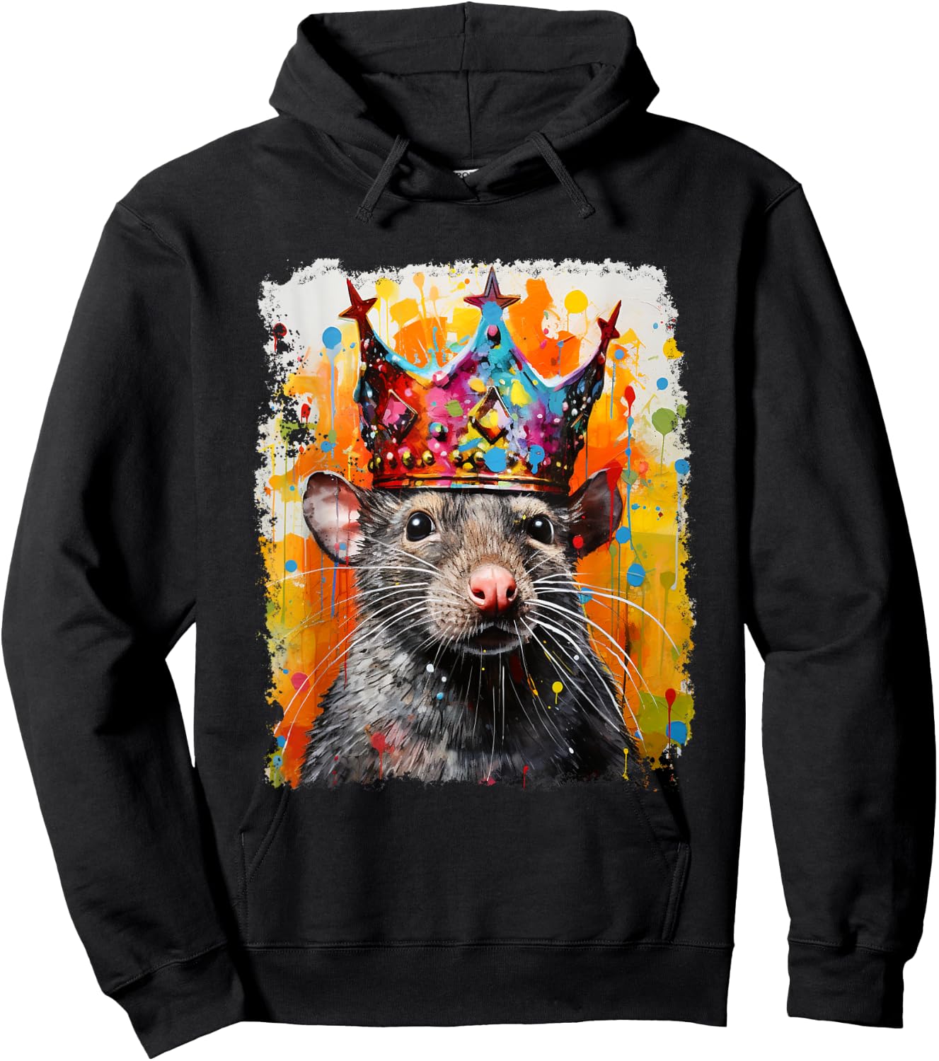 Pop Art Vintage Pet Animal Rat Crown King Queen Hoodie - Hoodie | Black