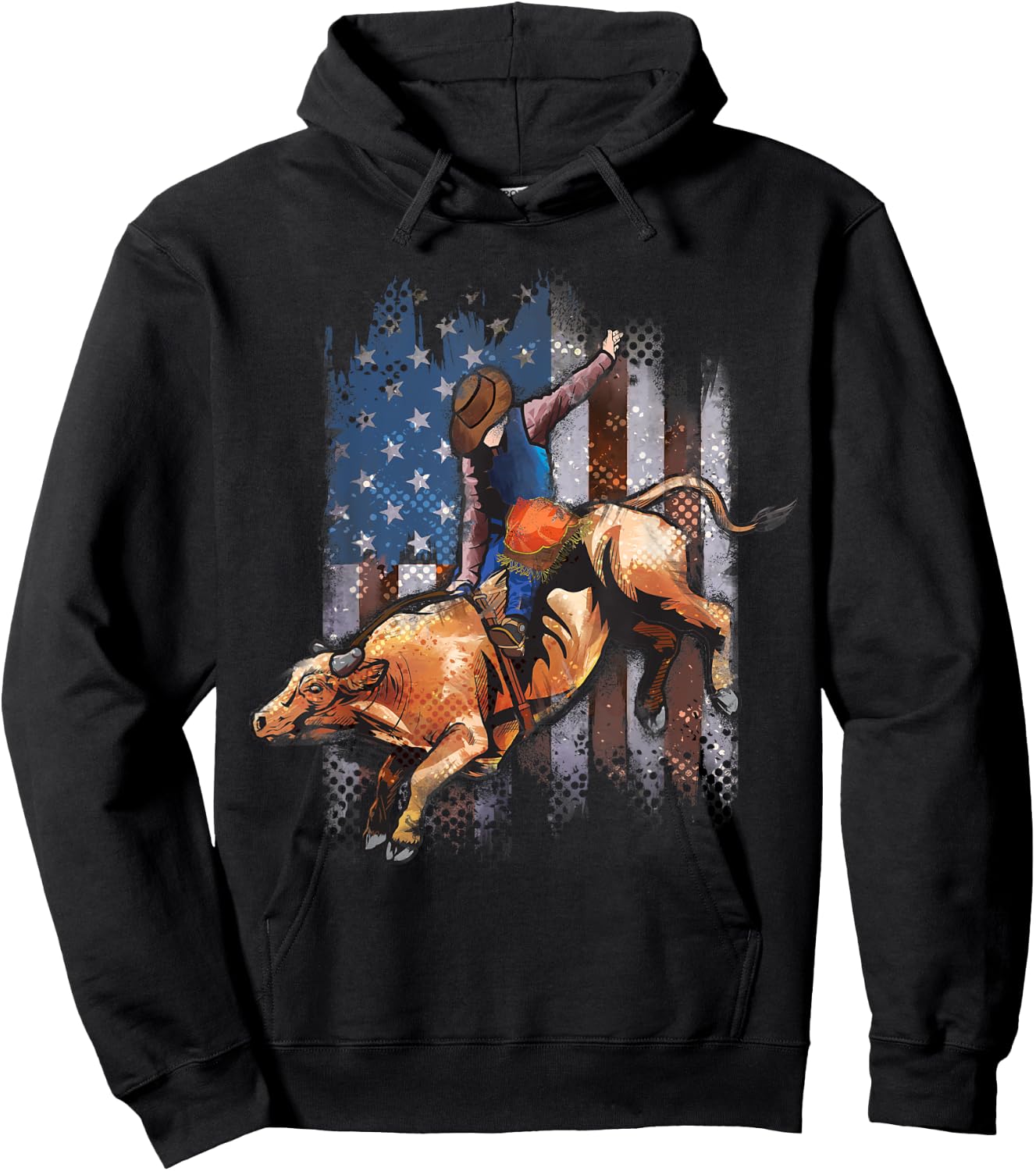 Rodeo Bull Riding American Flag Shirt Cowboy Bull Rider Hoodie - Hoodie | Black
