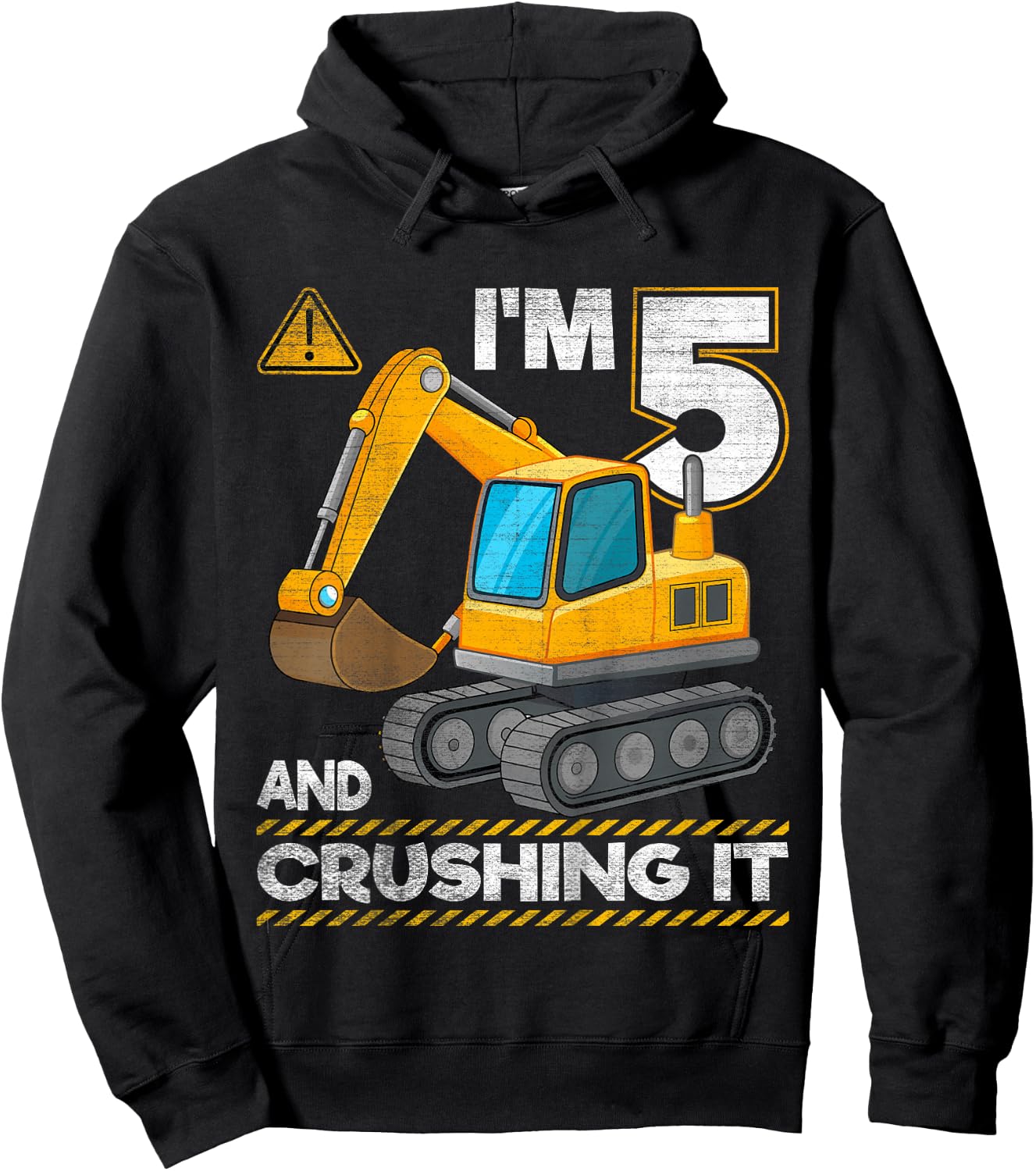 I'm 5 And Crushing It Construction Excavator 5th Birthday Hoodie - Hoodie | Black