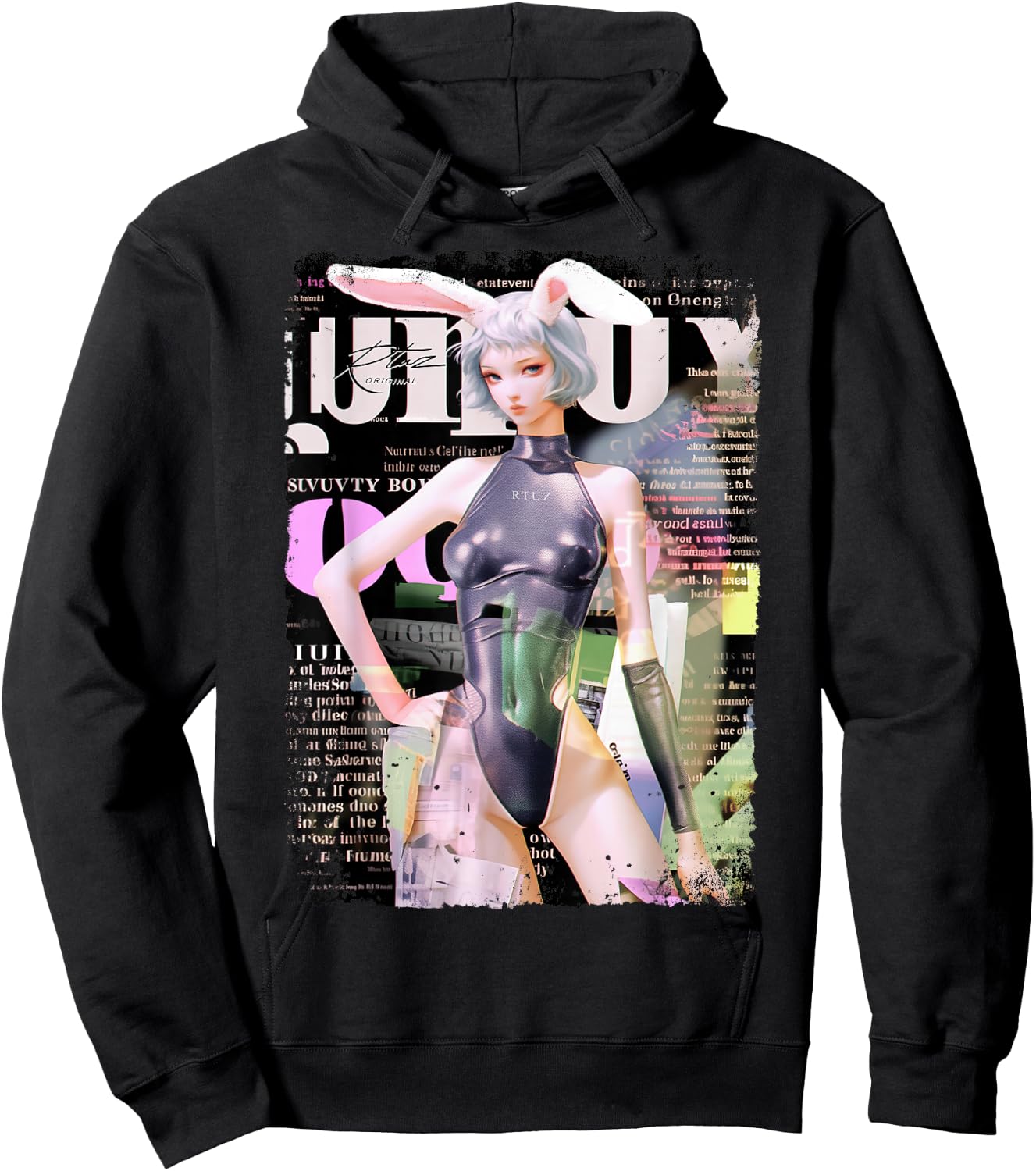 Magazin Cover Vintage Girl Bunny Collage Sexy Model Pin-up Hoodie - Hoodie | Black