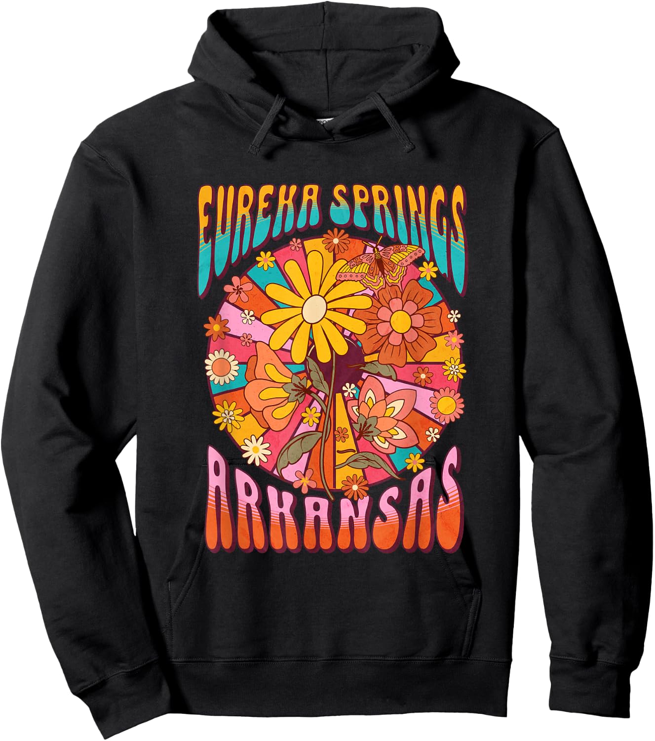 Eureka Springs Retro 60s Style Graphic Hippie Hoodie - Hoodie | Black