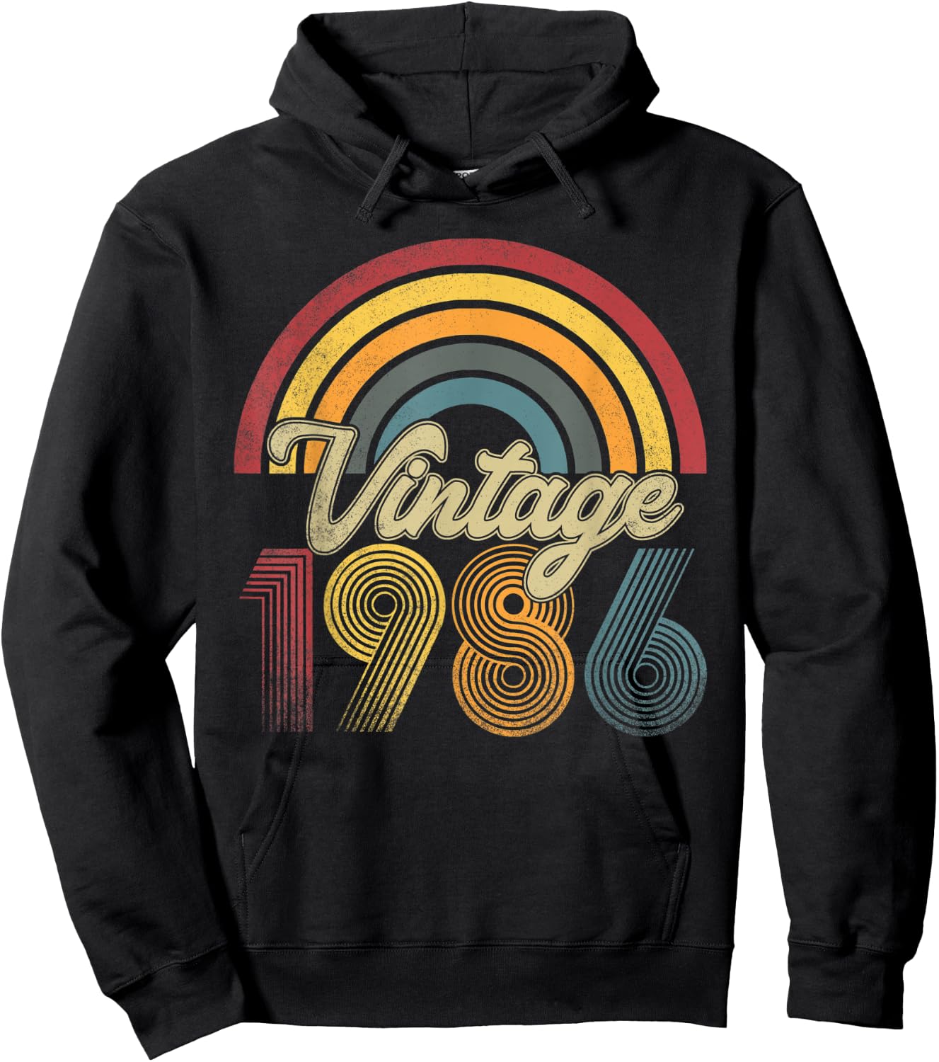 Vintage 1986 37th Birthday Rainbow Retro Style Classic Hoodie - Hoodie | Black