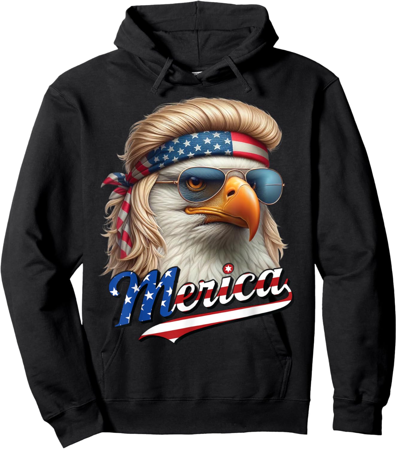 Bald Eagle Merica 4th July Eagle Blonde Mullet Funny Man Hoodie - Hoodie | Black