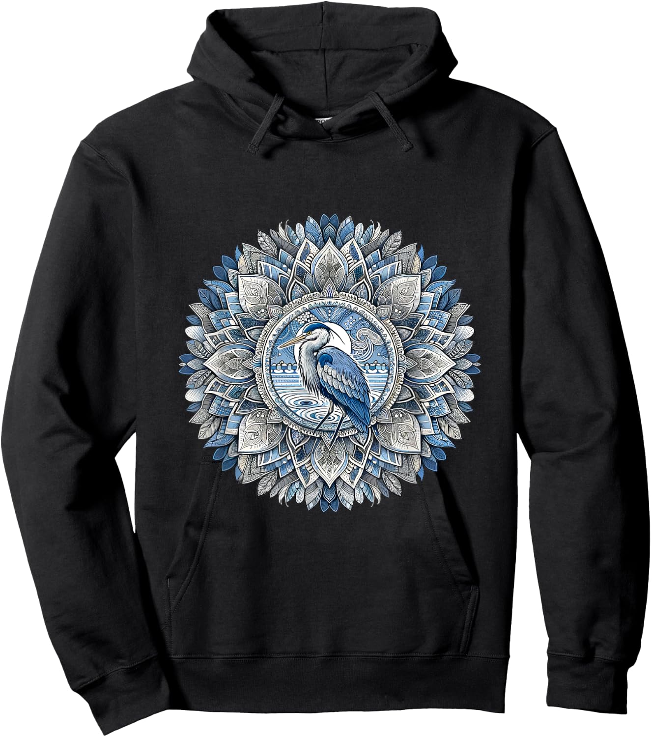Great Blue Heron Mandala - Bird Lovers Design Hoodie - Hoodie | Black