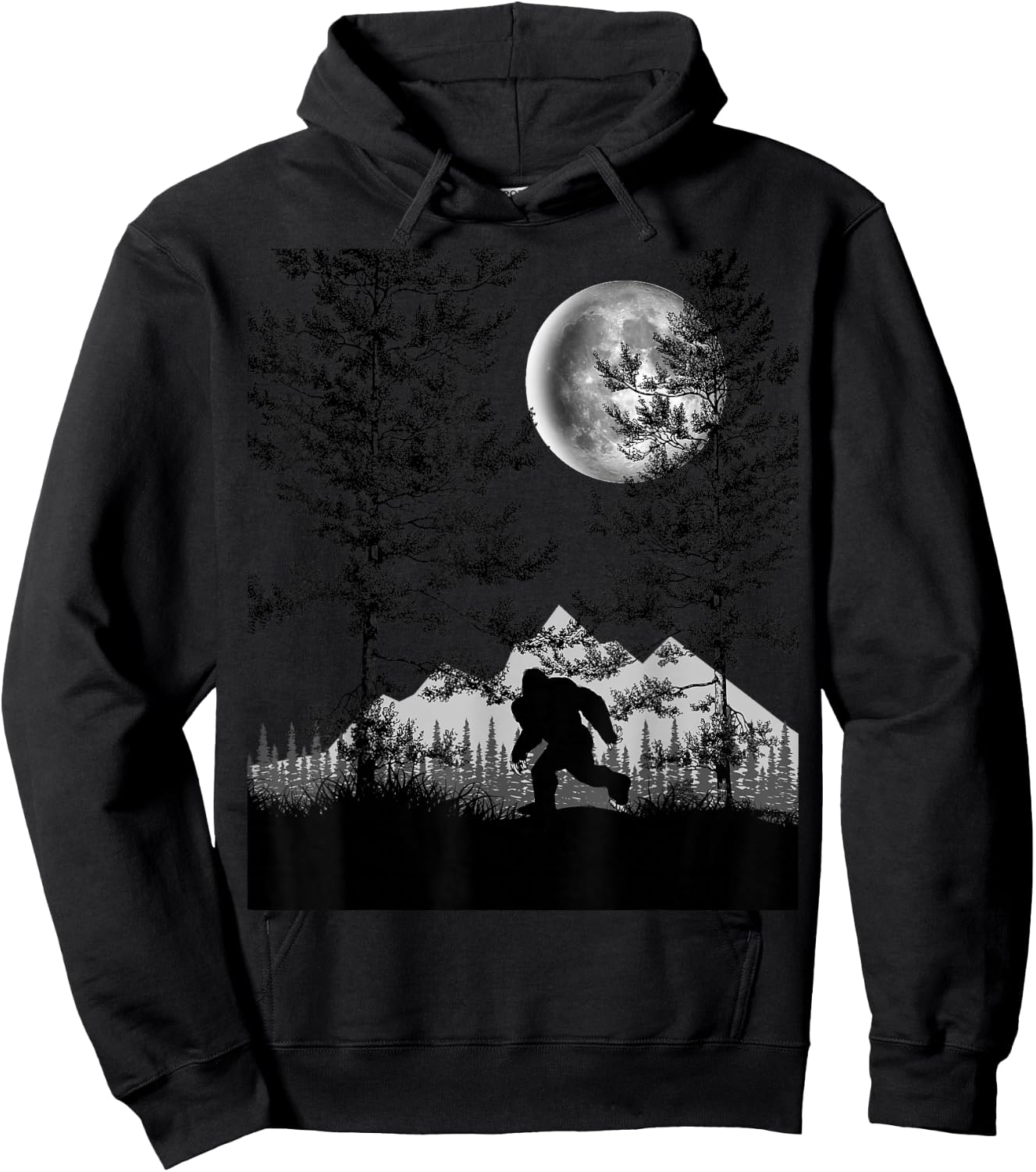 Bigfoot Walking in the Forest Moon Night Sky Sasquatch Hoodie - Hoodie | Black
