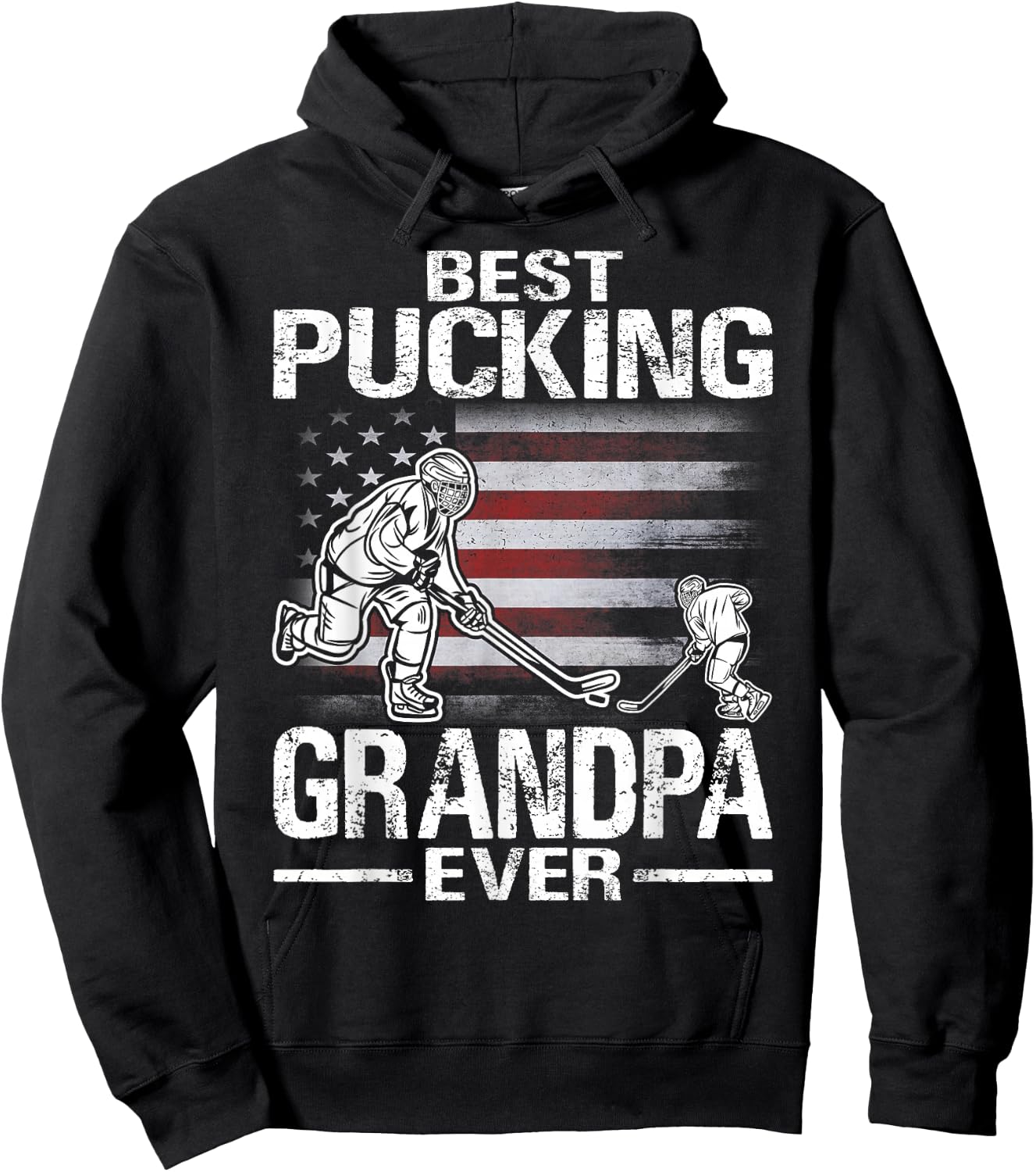 Best Pucking Grandpa Ever Hockey Father's Day Gift Hoodie - Hoodie | Black