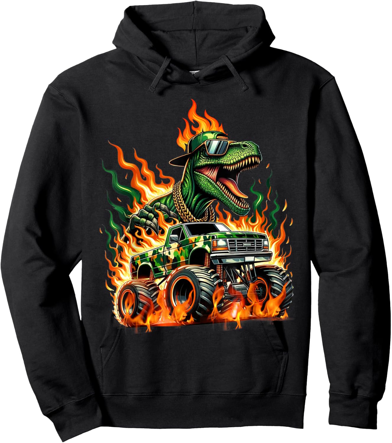 Velociraptor Dinosaur Monster Truck Kids Truck Design Dino Hoodie - Hoodie | Black